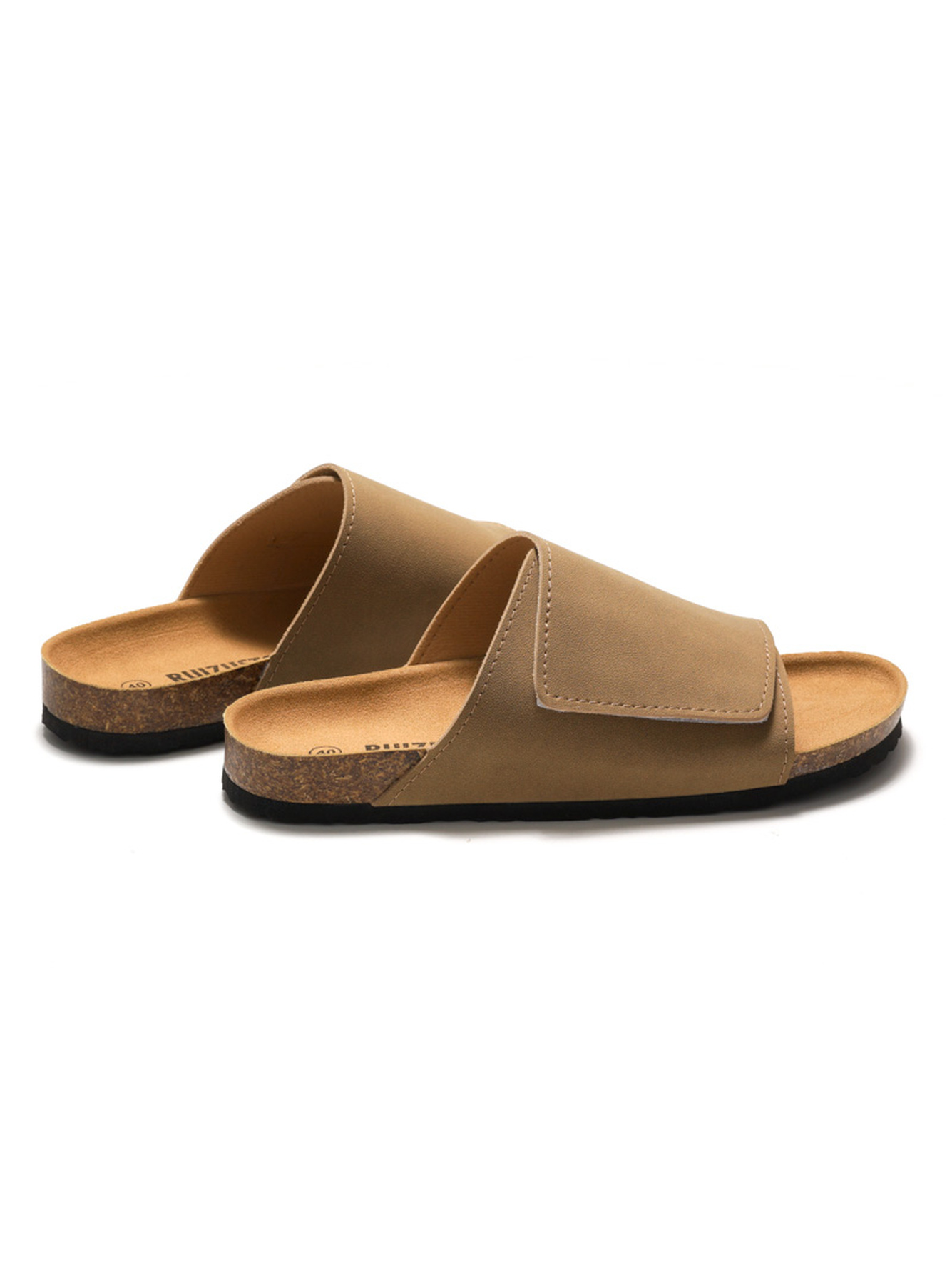 Beige Adjustable Strap Slide Sandals