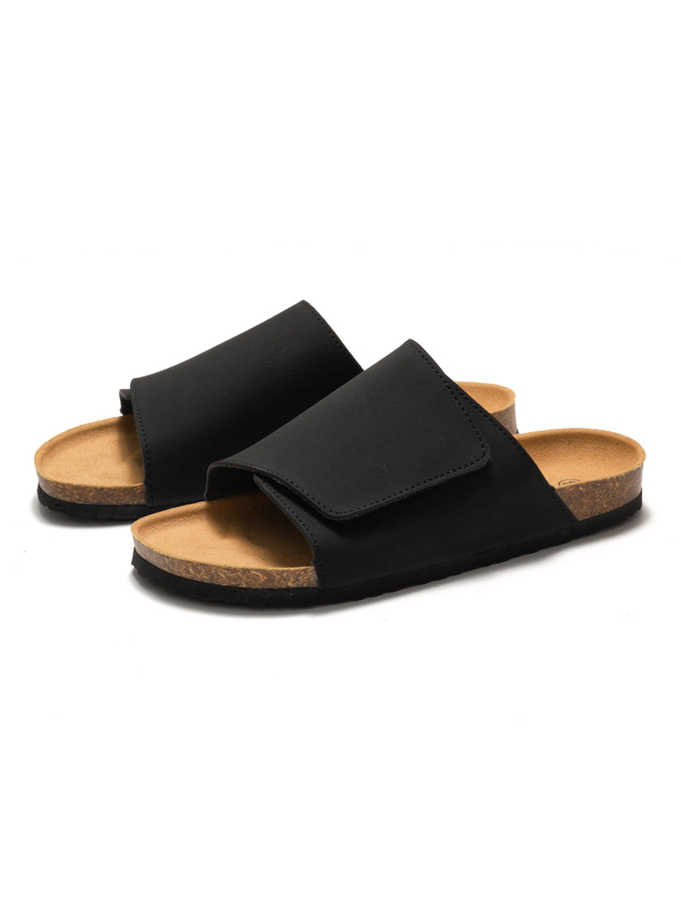 Black Adjustable Strap Cork Footbed Sandals