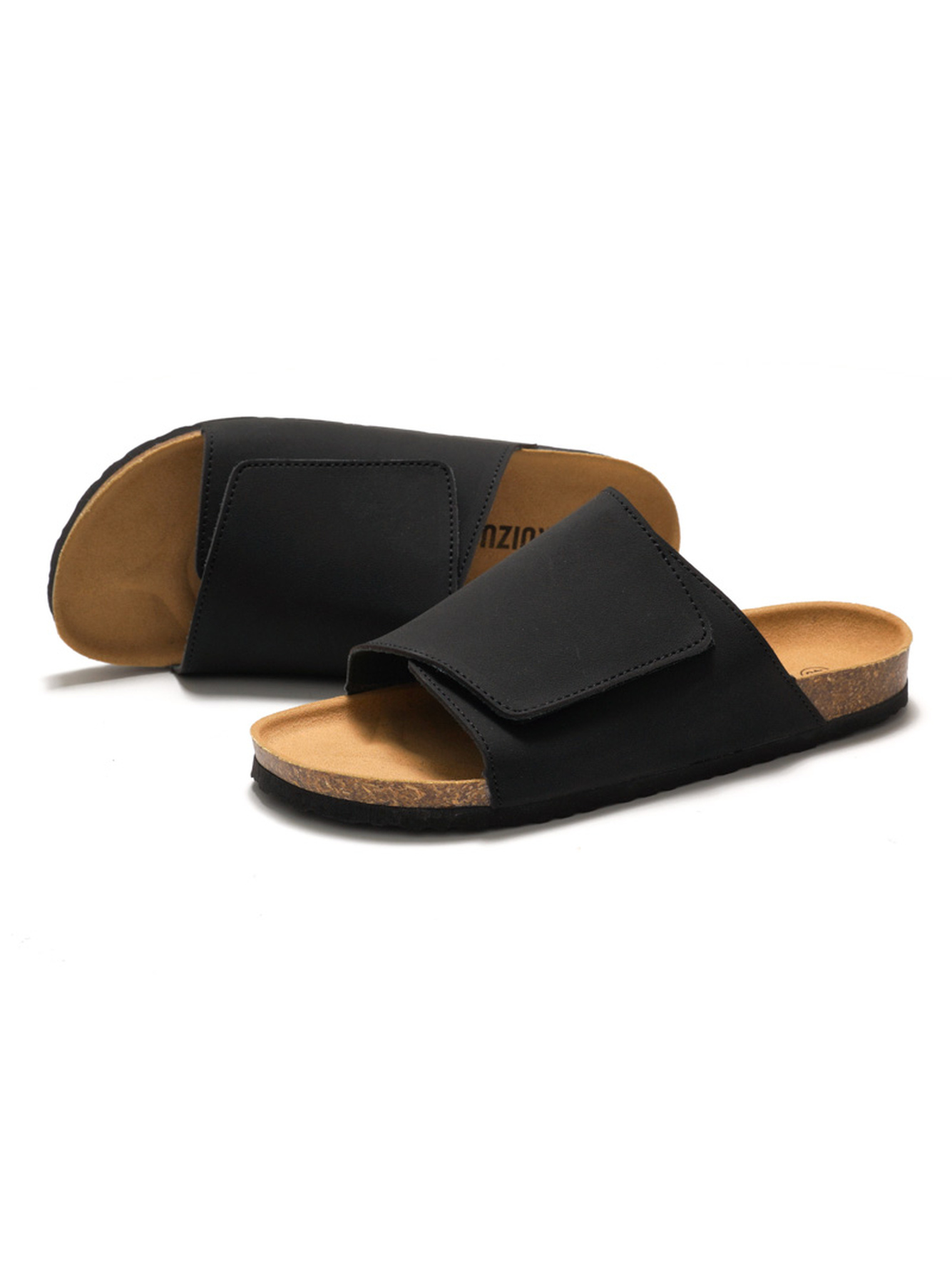 Black Adjustable Strap Cork Footbed Sandals