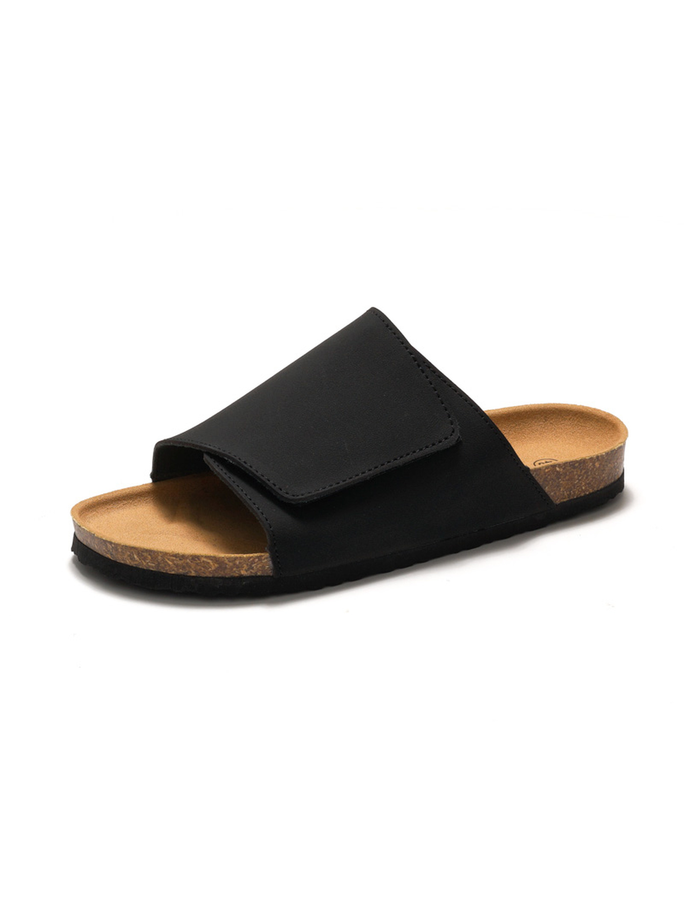 Black Adjustable Strap Cork Footbed Sandals