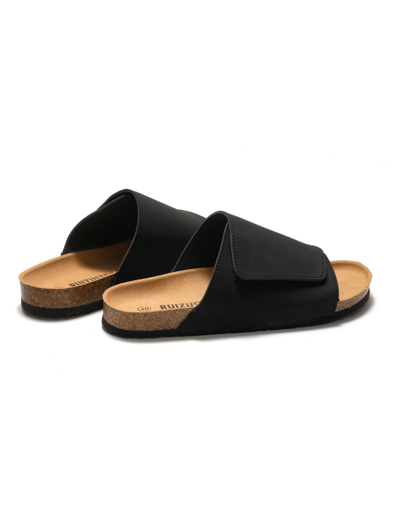 Black Adjustable Strap Cork Footbed Sandals
