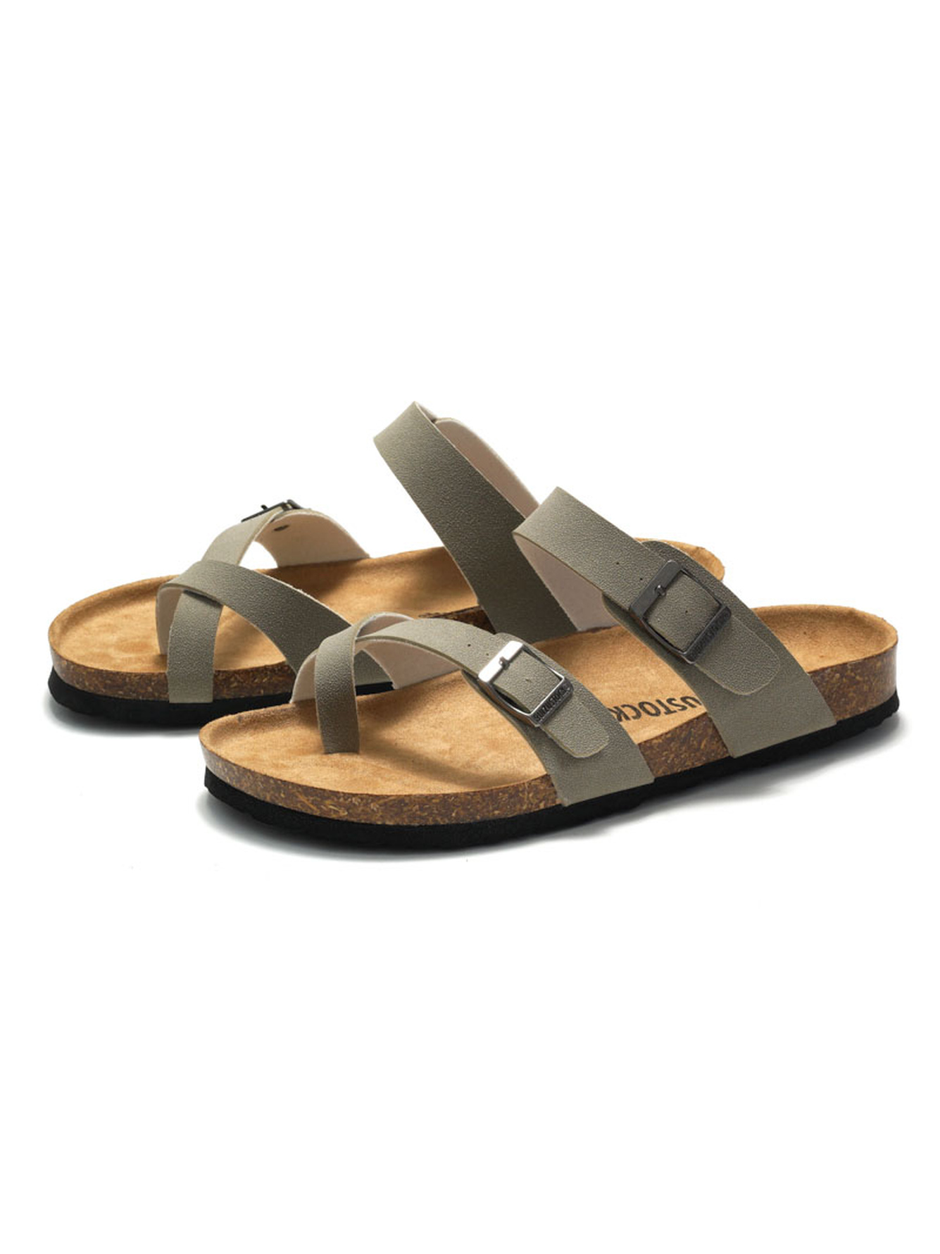 Grey Comfort Cork-Sole Sandals - Adjustable Straps