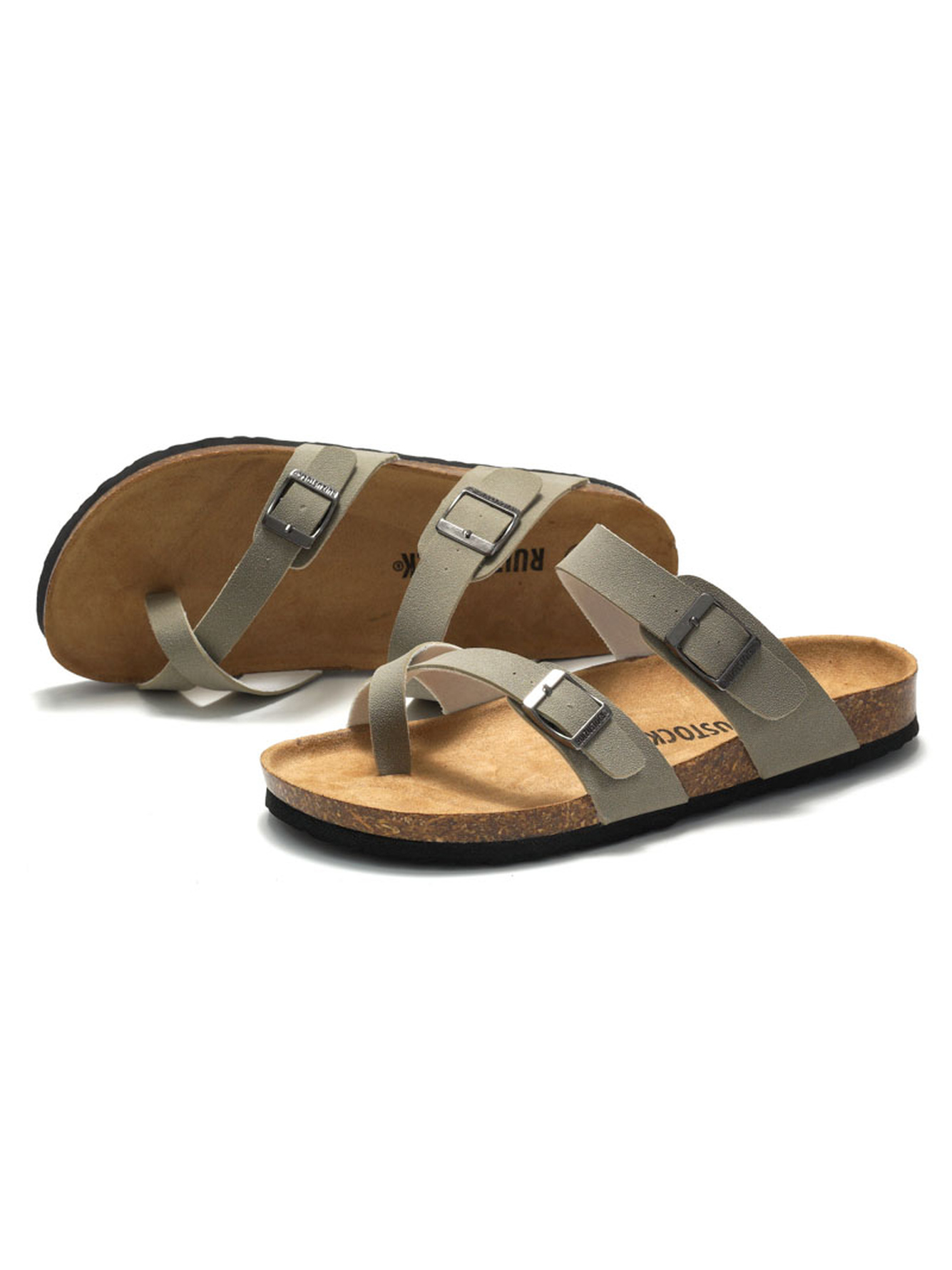 Grey Comfort Cork-Sole Sandals - Adjustable Straps