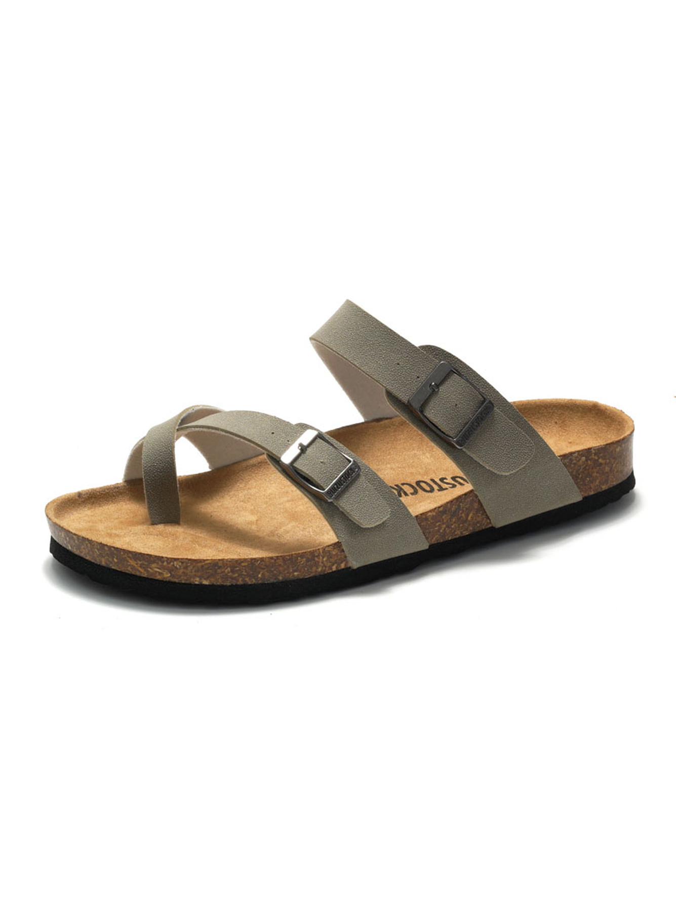 Grey Comfort Cork-Sole Sandals - Adjustable Straps
