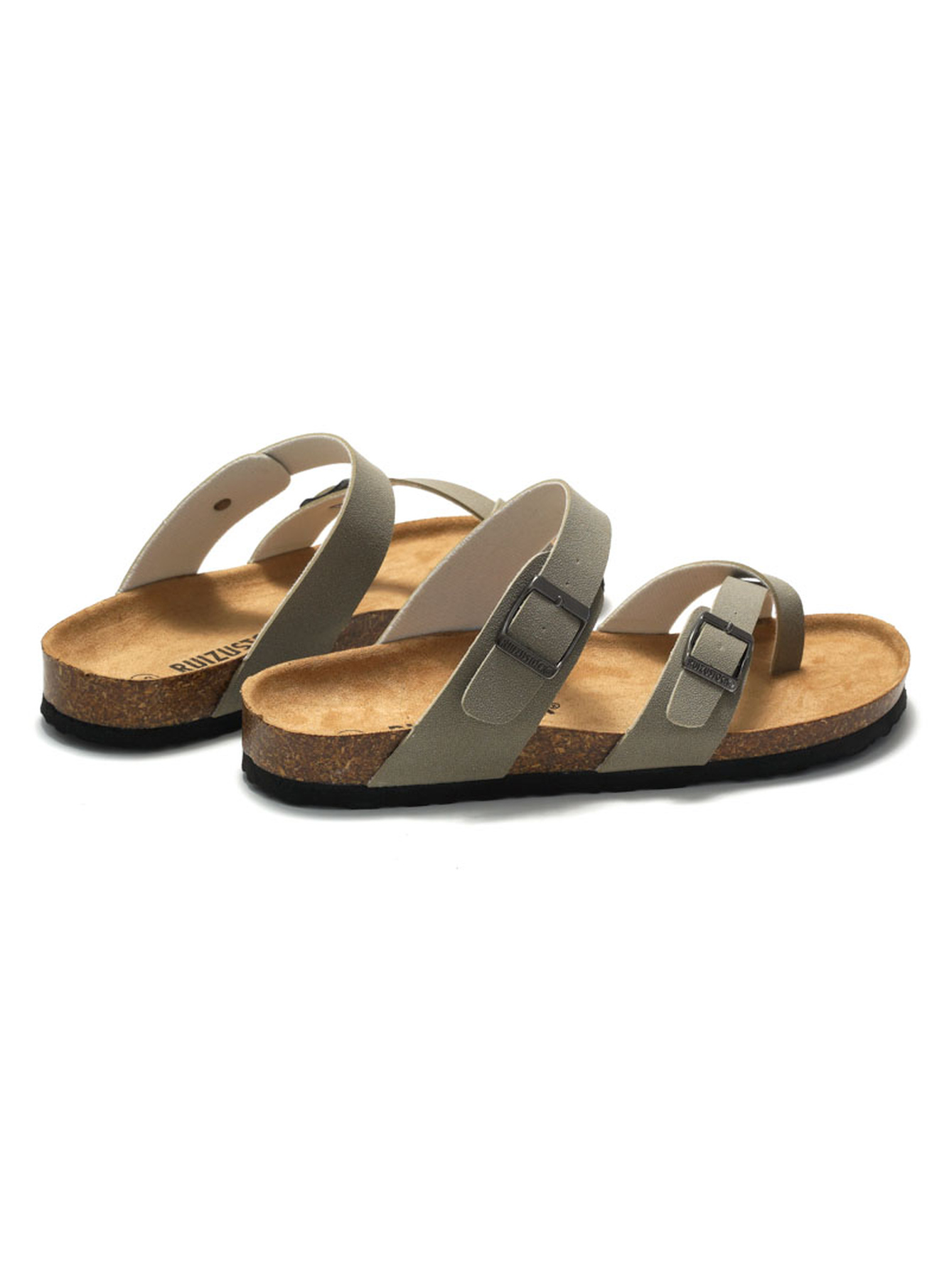 Grey Comfort Cork-Sole Sandals - Adjustable Straps