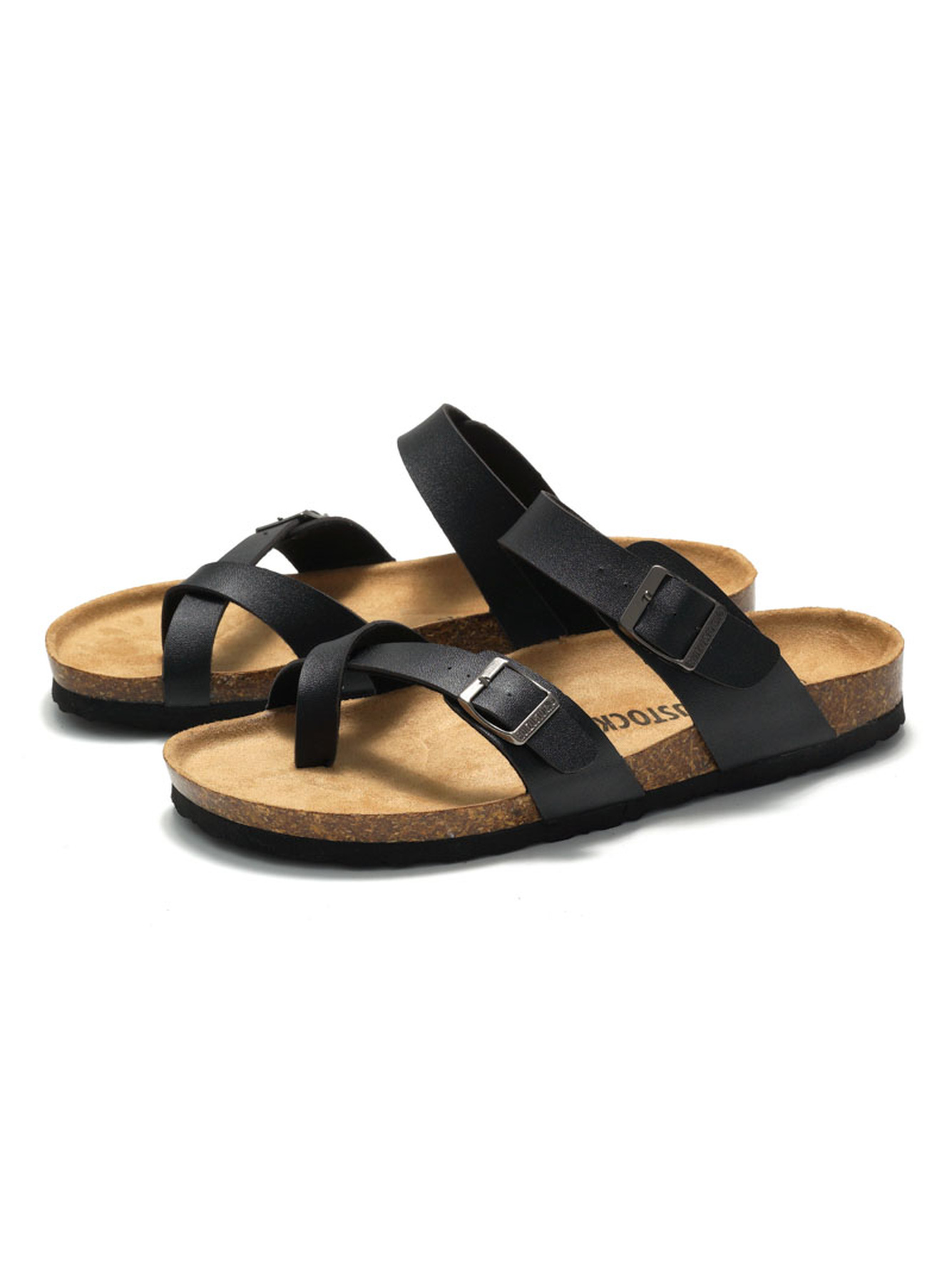 Black Comfort Cork Footbed Sandals - Adjustable Straps