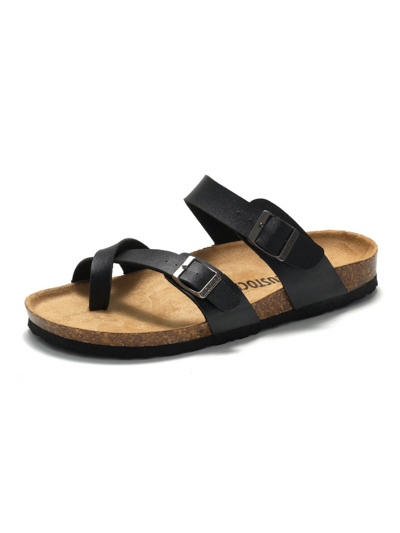 Black Comfort Cork Footbed Sandals - Adjustable Straps