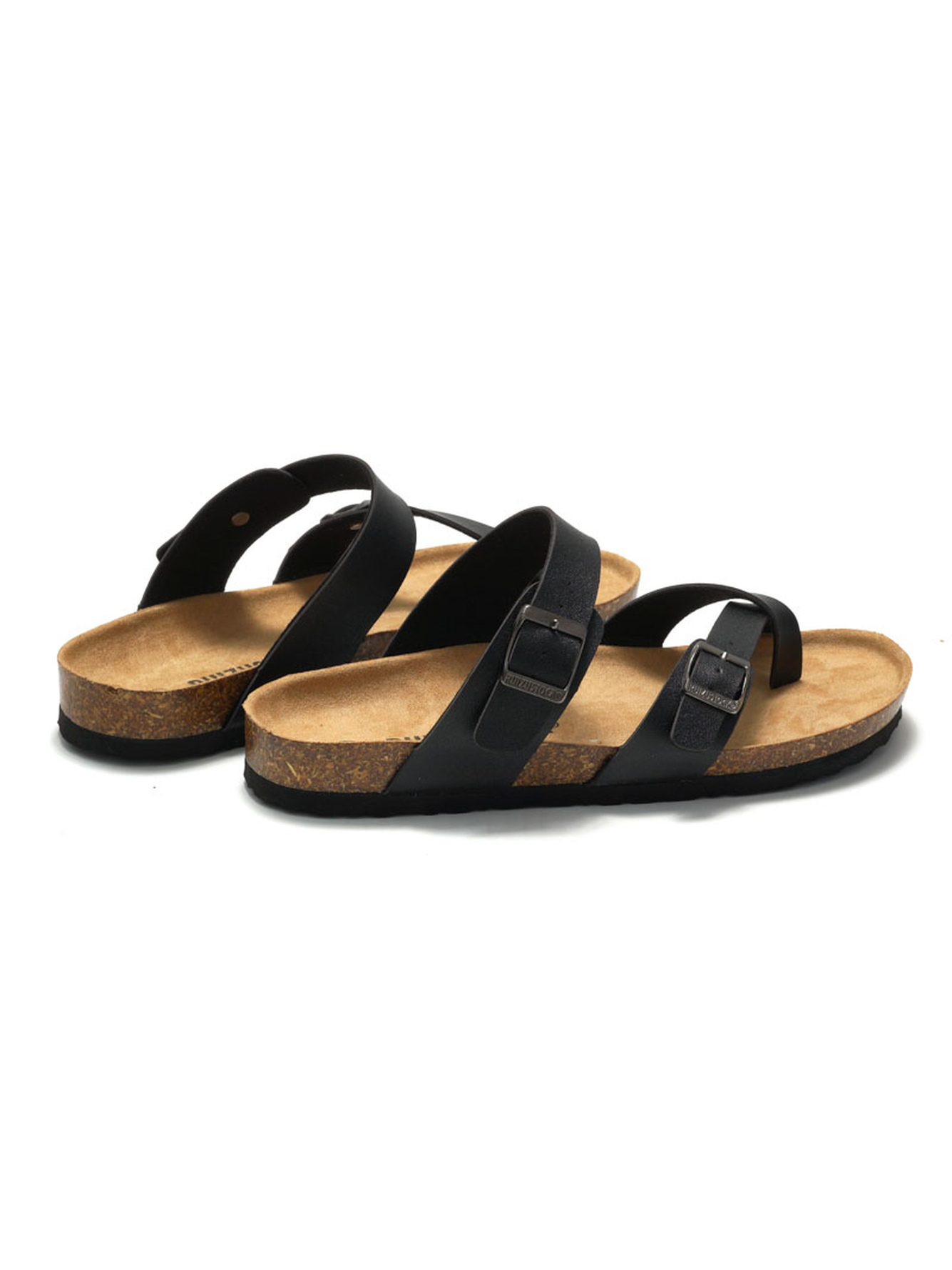 Black Comfort Cork Footbed Sandals - Adjustable Straps