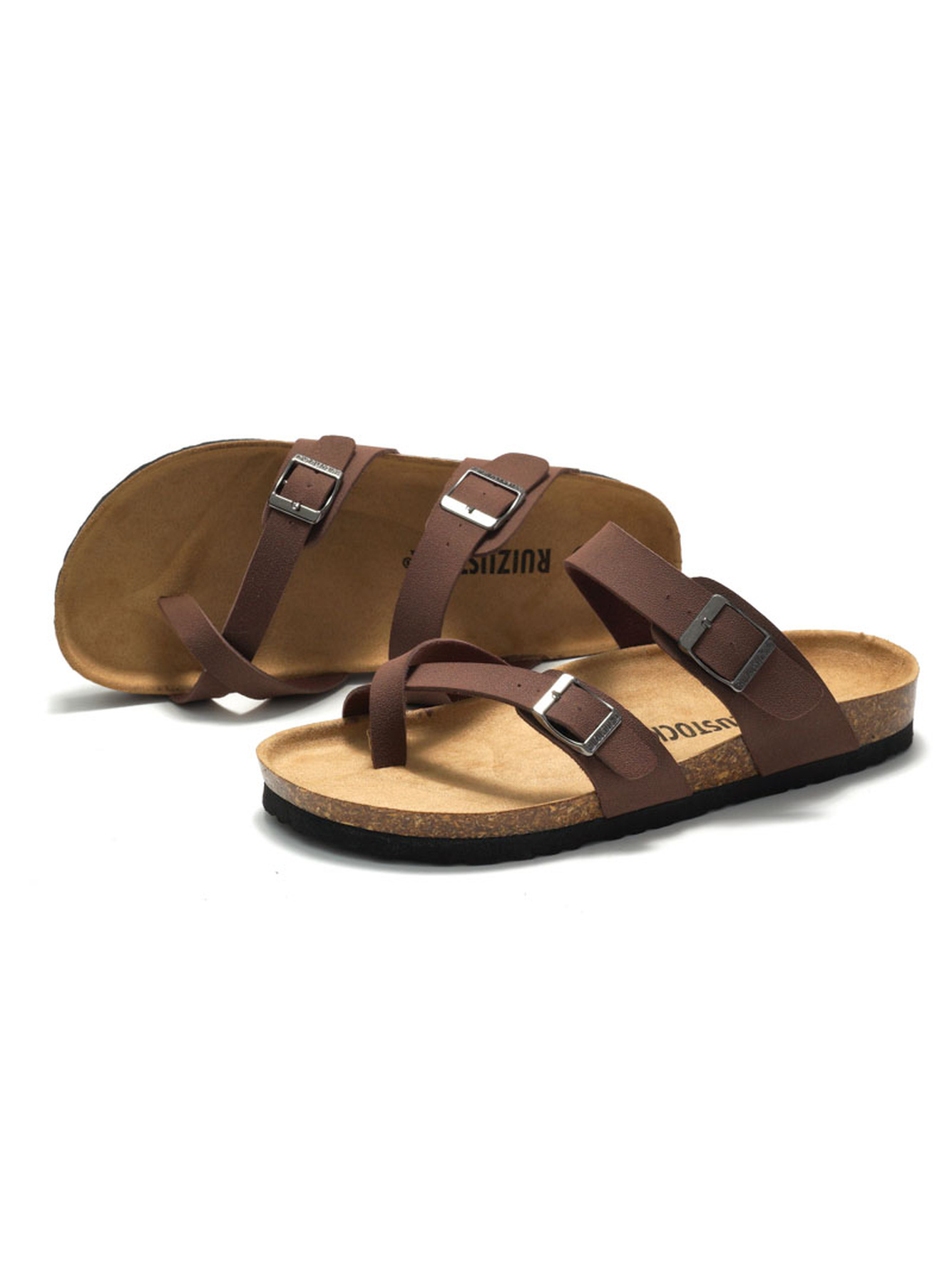 Brown Cork-Sole Comfort Sandals