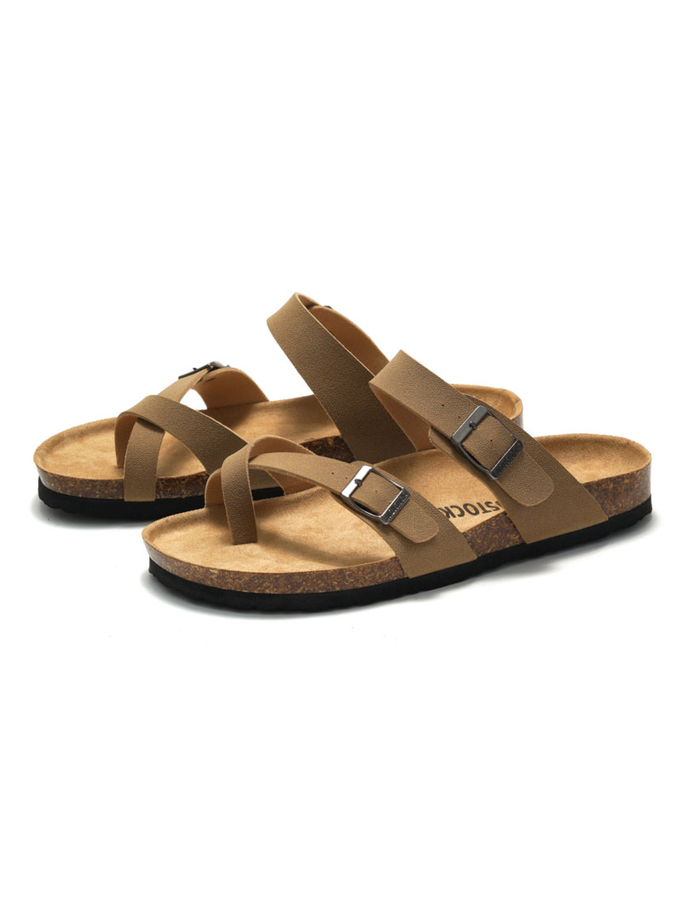 Tan Cross-Strap Cork Footbed Sandals