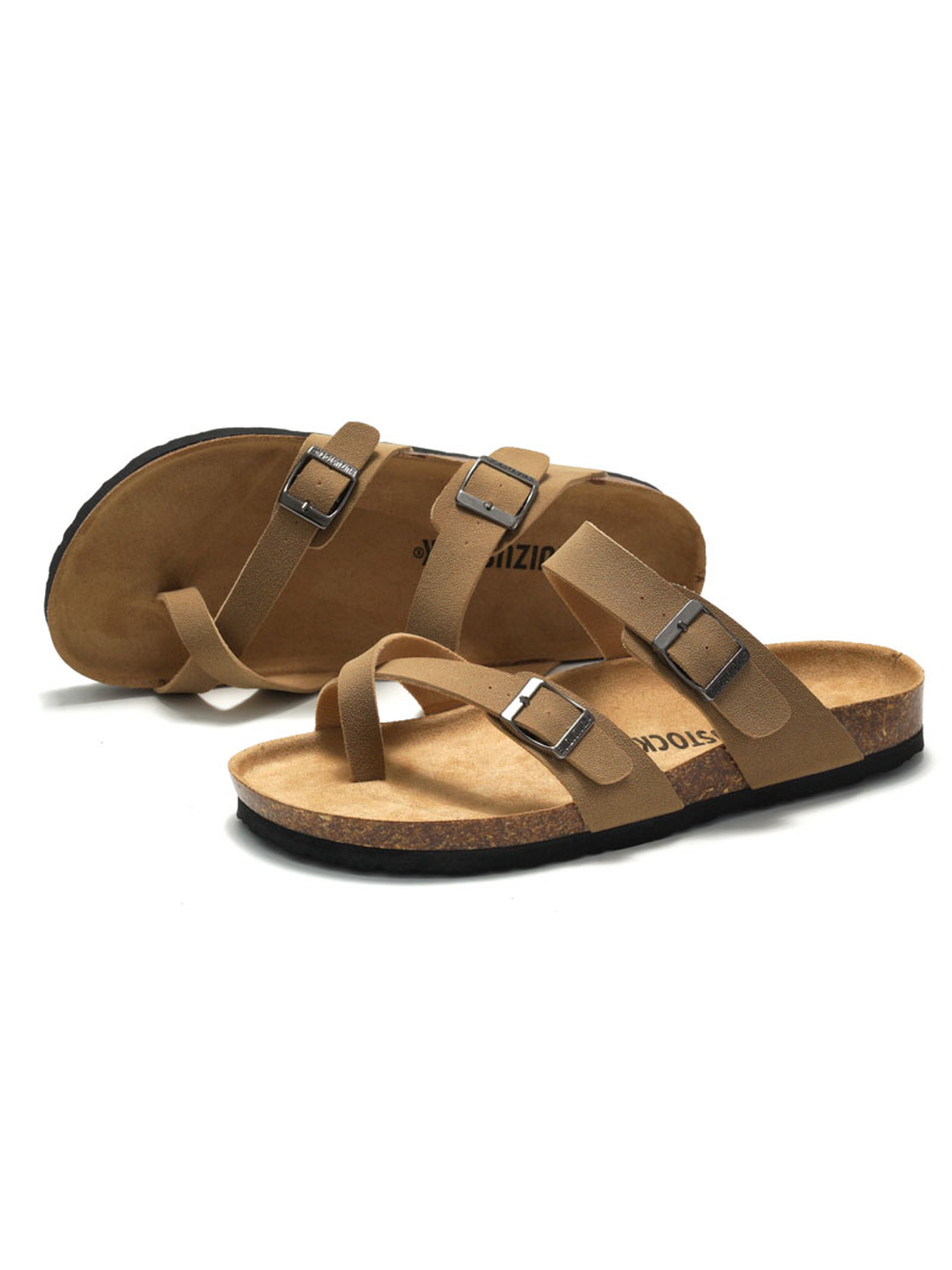 Tan Cross-Strap Cork Footbed Sandals