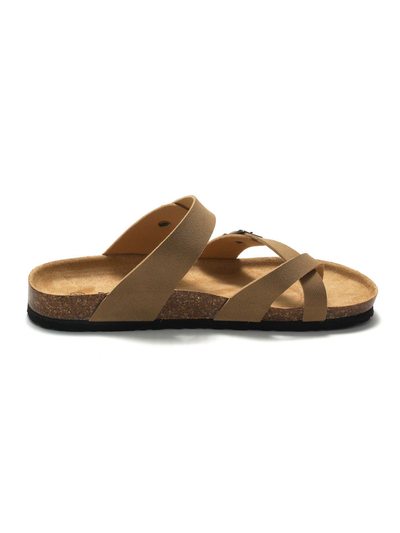 Tan Cross-Strap Cork Footbed Sandals