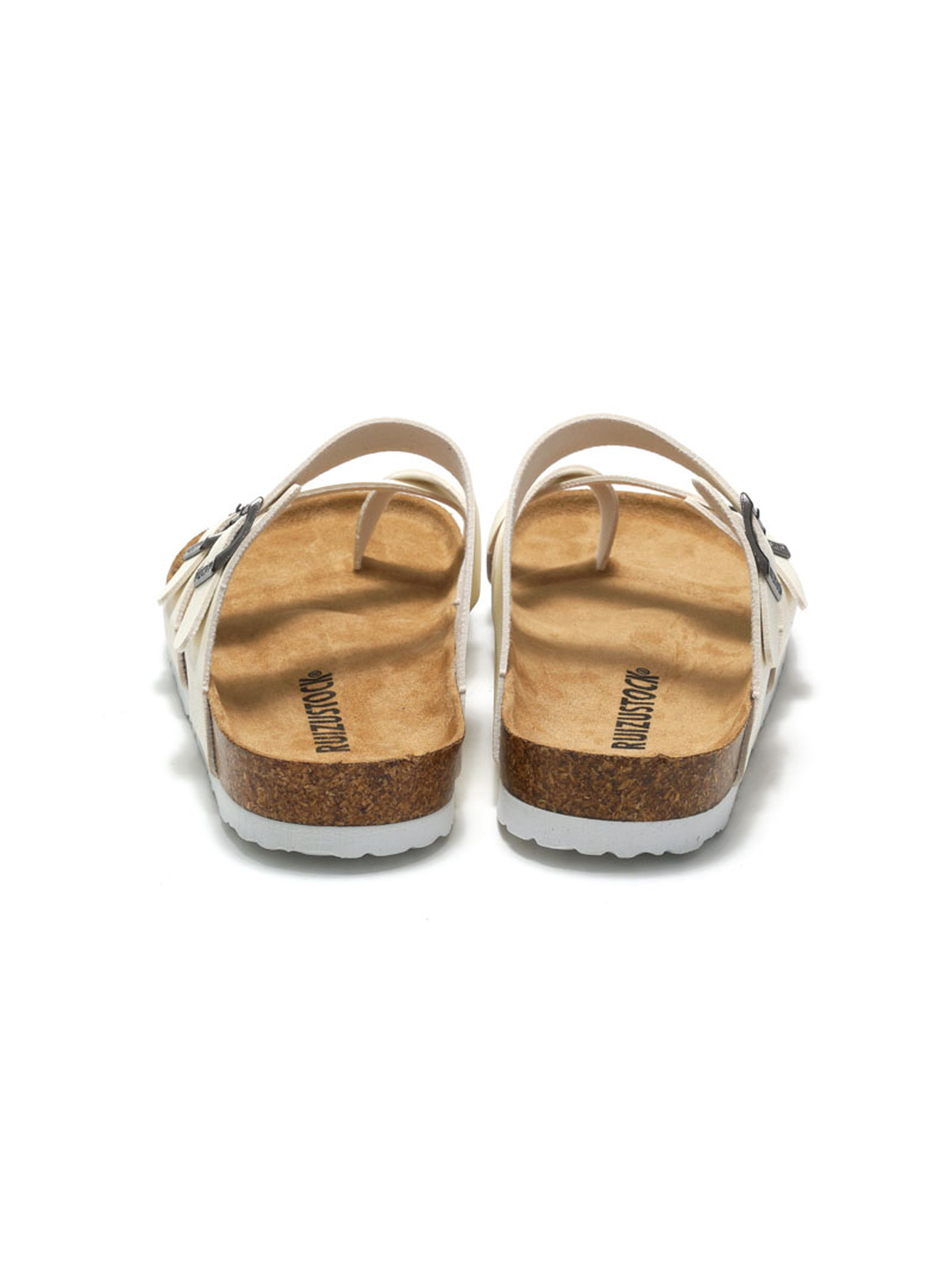 White Buckle Strap Cork Sole Flip-Flops