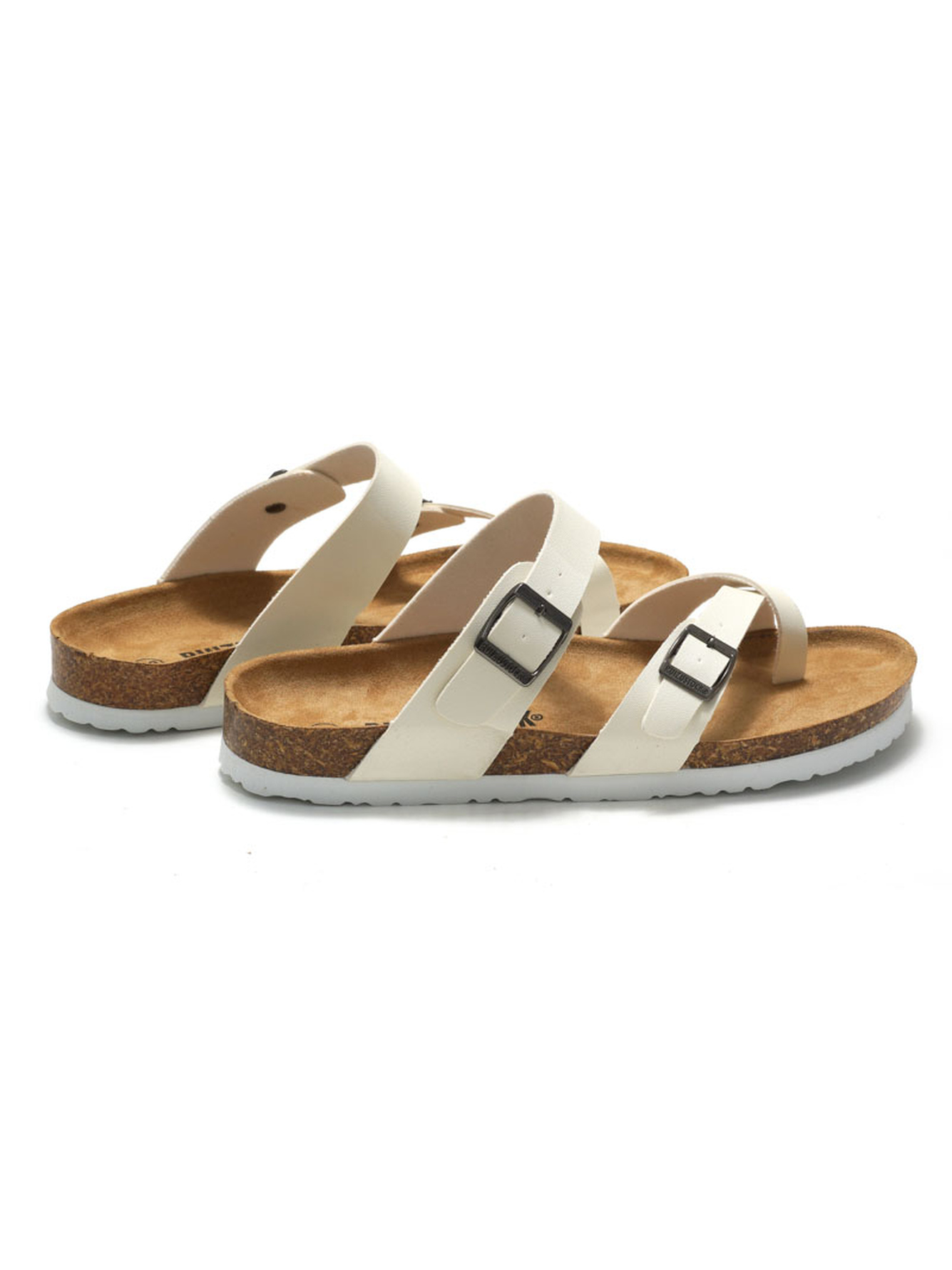 White Buckle Strap Cork Sole Flip-Flops