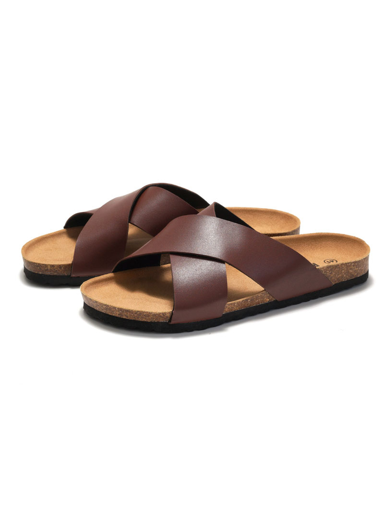 Brown Crossover Strap Comfort Slides