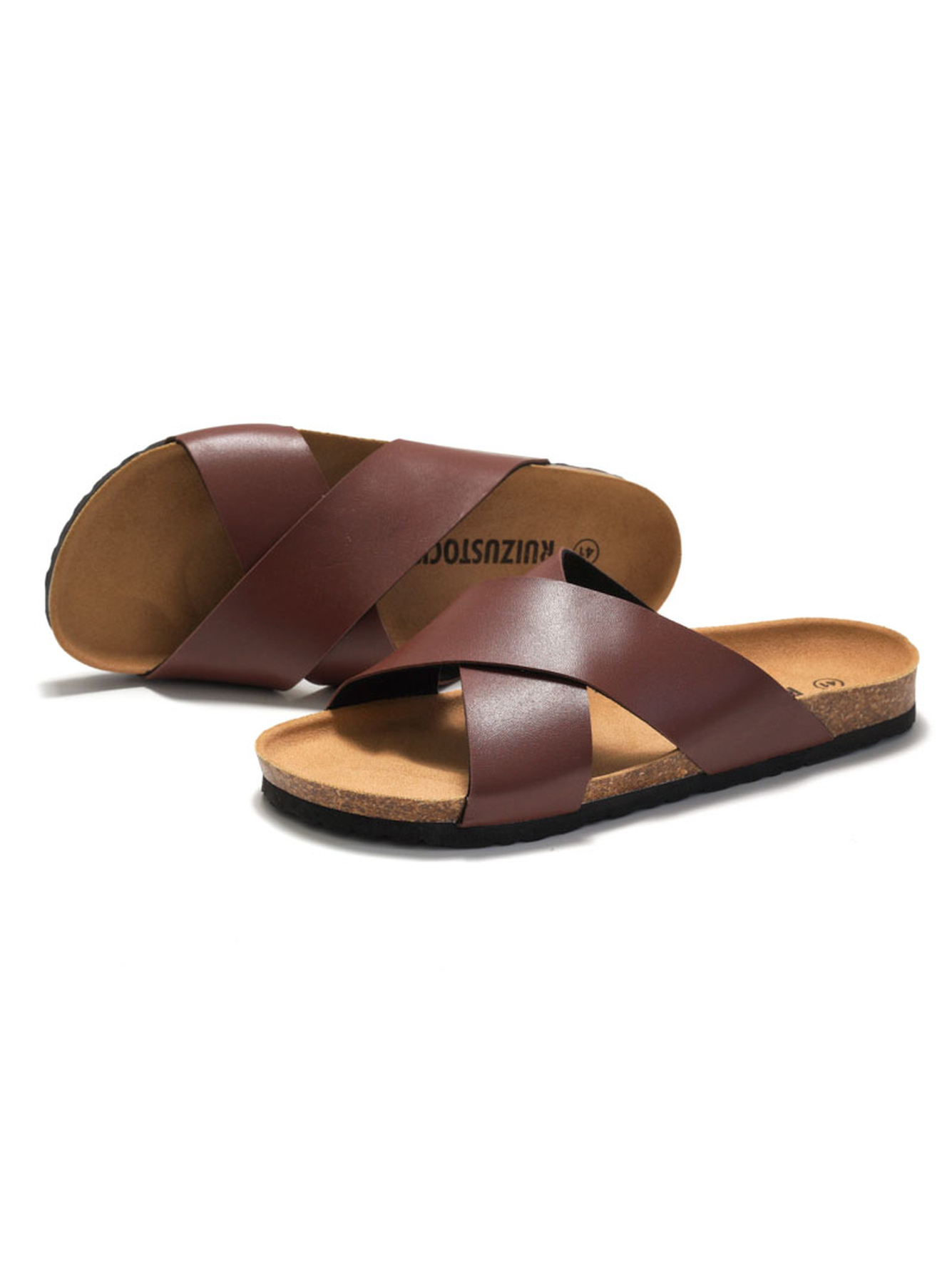 Brown Crossover Strap Comfort Slides