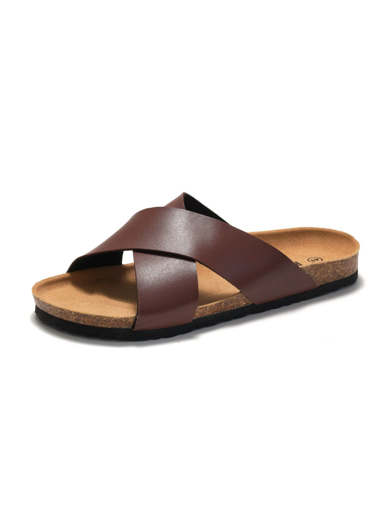 Brown Crossover Strap Comfort Slides