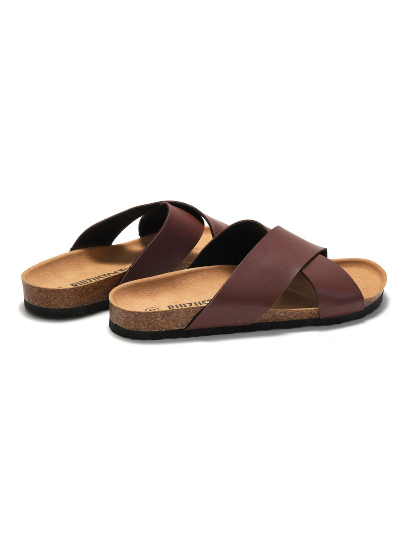 Brown Crossover Strap Comfort Slides