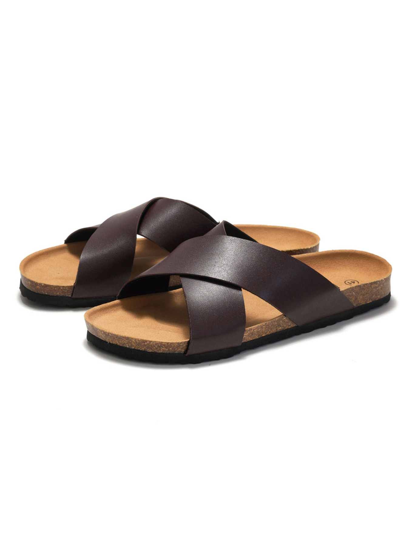 Coffee Brown Cross-Strap Comfort Slides