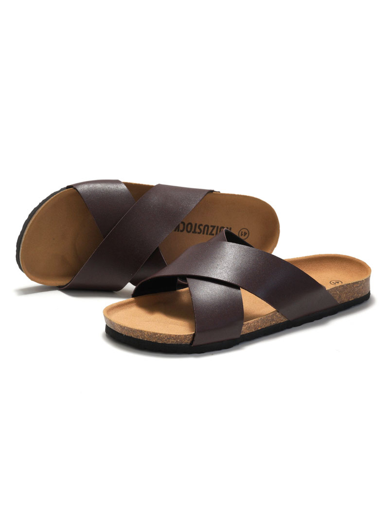 Coffee Brown Cross-Strap Comfort Slides