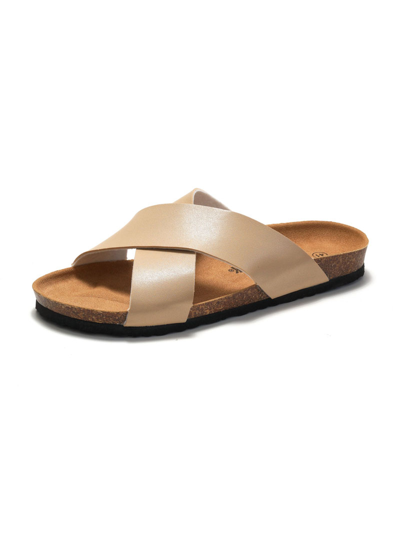 Beige Cross-Strap Comfort Slides