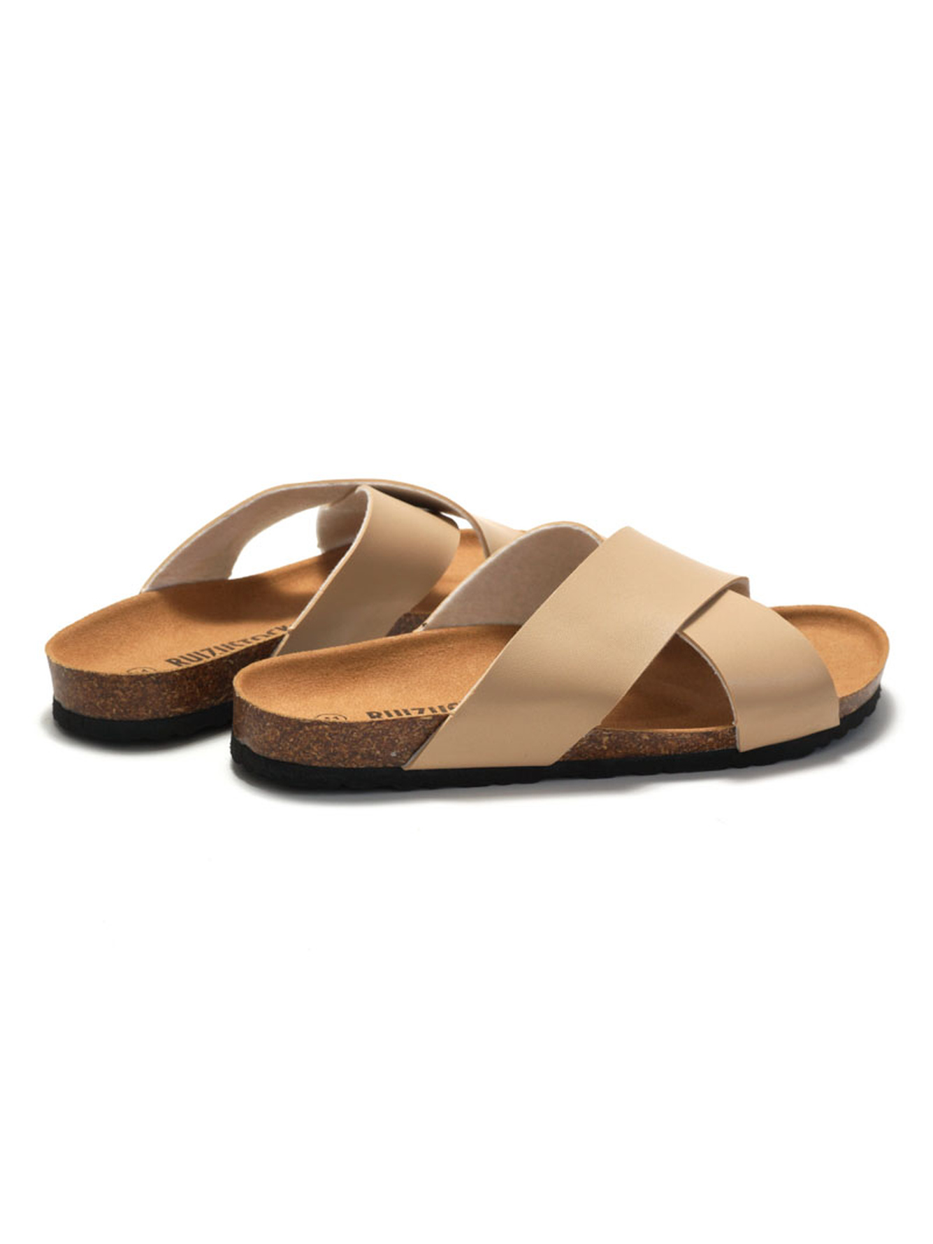 Beige Cross-Strap Comfort Slides