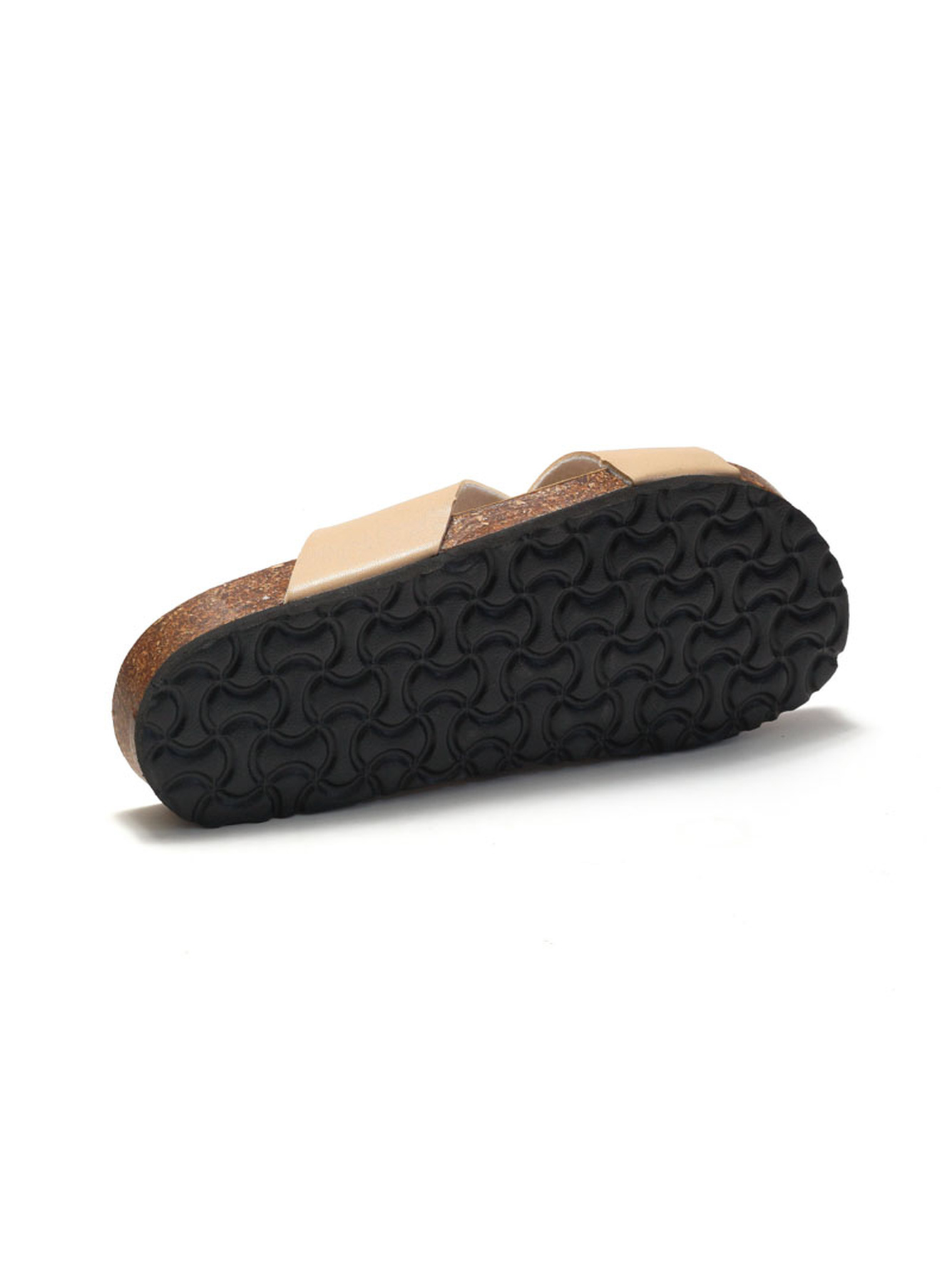 Beige Cross-Strap Comfort Slides