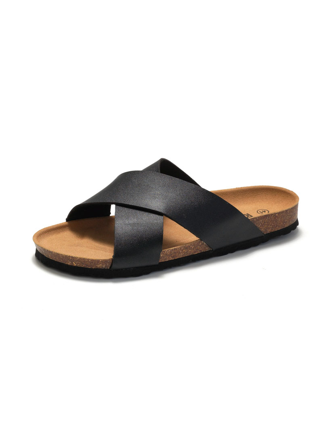 Black Cork-Sole Cross-Strap Sandals