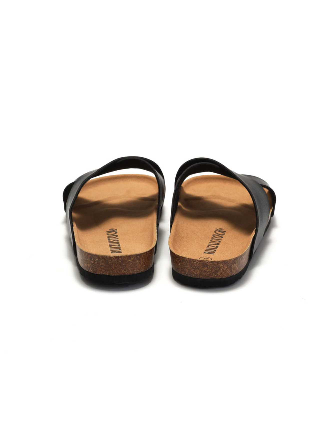 Black Cork-Sole Cross-Strap Sandals