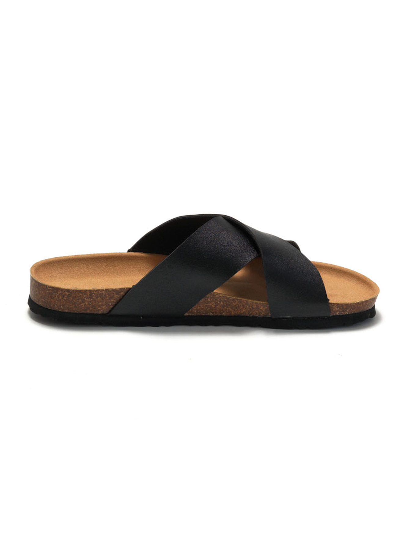 Black Cork-Sole Cross-Strap Sandals