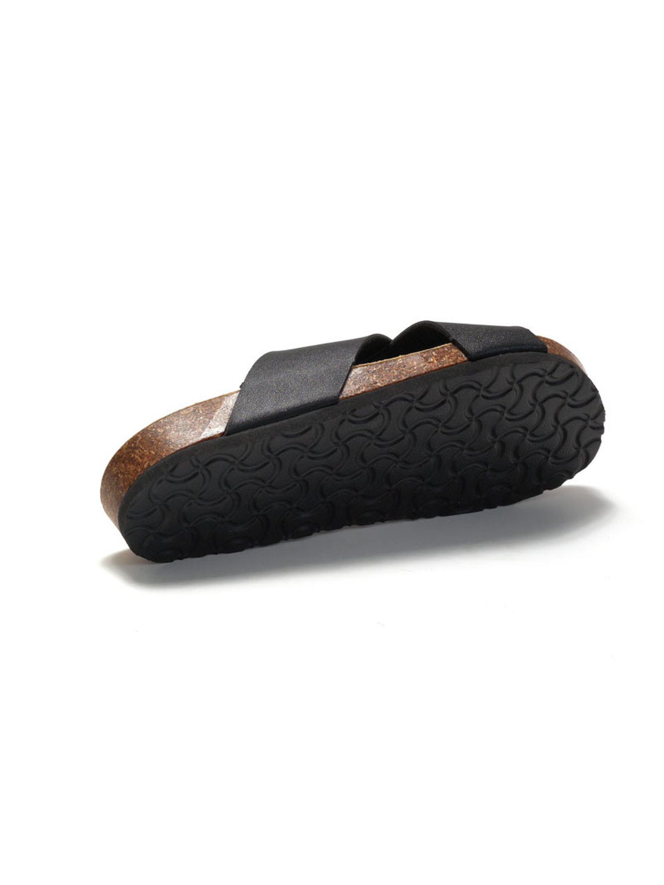 Black Cork-Sole Cross-Strap Sandals