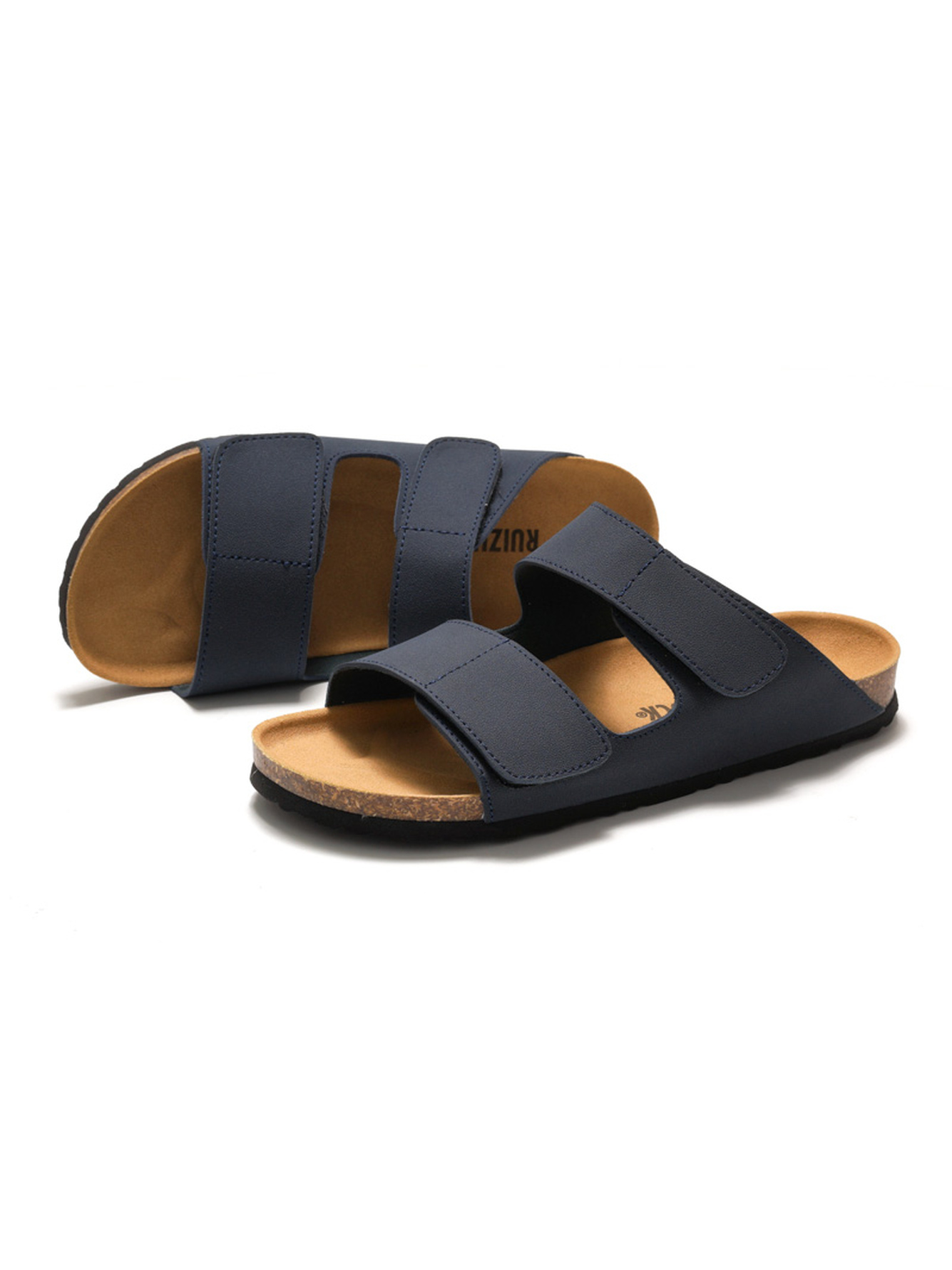 Blue Comfort Cork Sandals - Adjustable Strap Slides