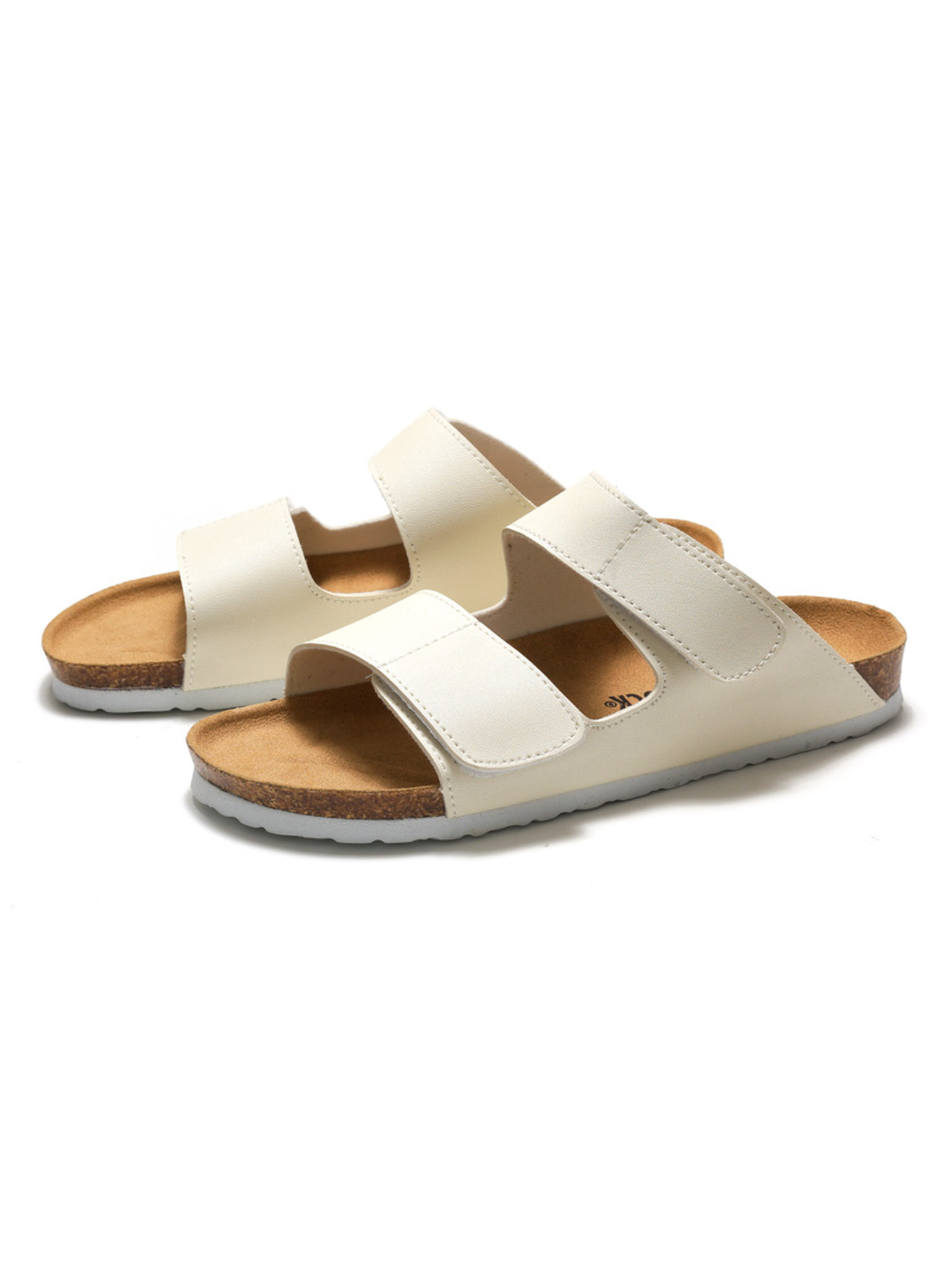 White Comfort Slide Sandals with Cork Footbed