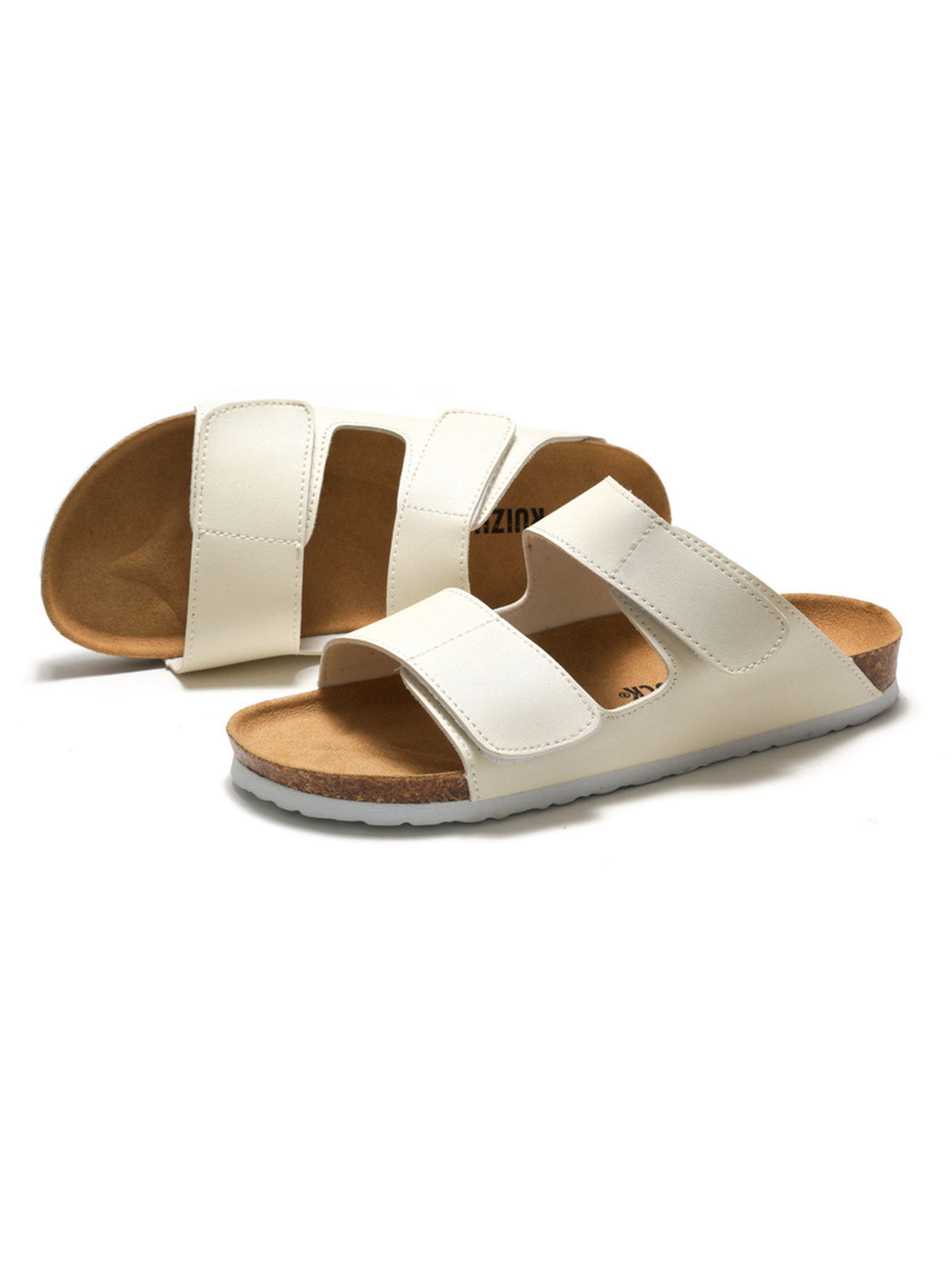 White Comfort Slide Sandals with Cork Footbed