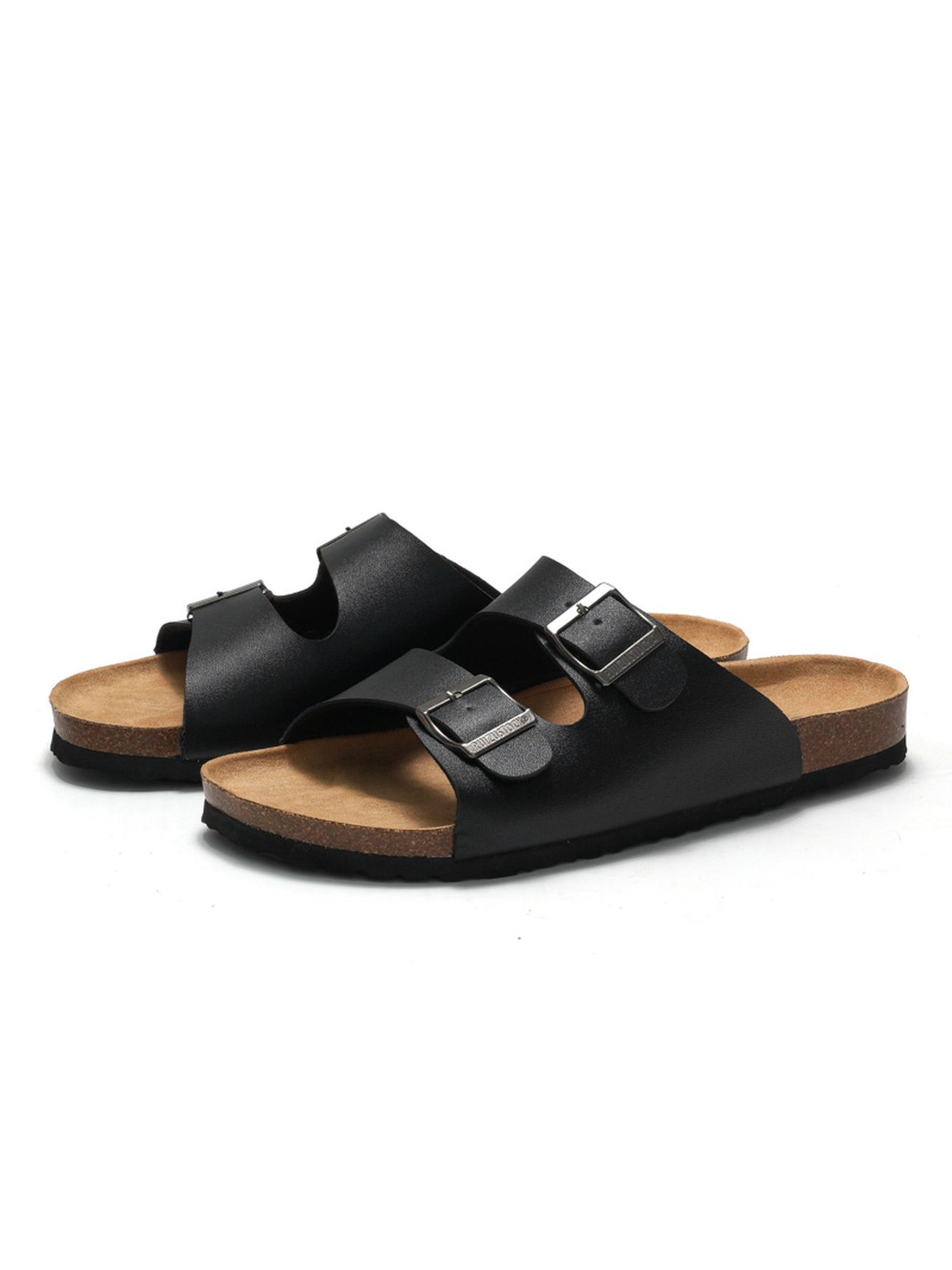 Black Adjustable Buckle Slip-On Sandals