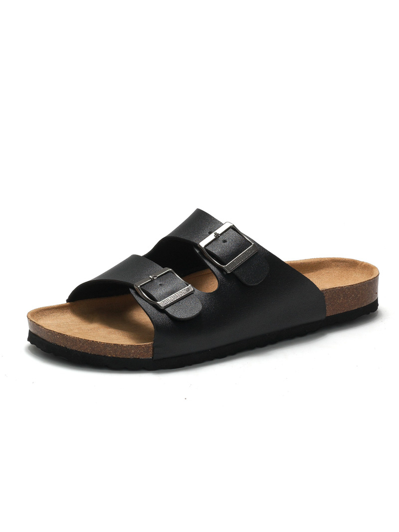 Black Adjustable Buckle Slip-On Sandals