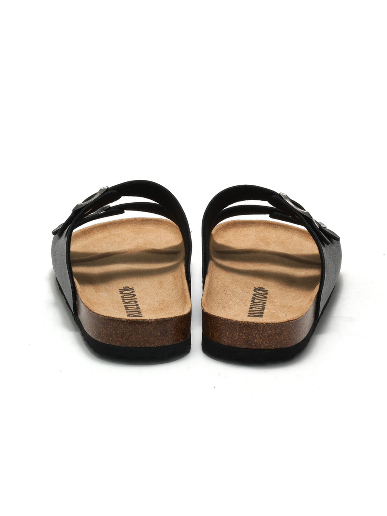 Black Adjustable Buckle Slip-On Sandals
