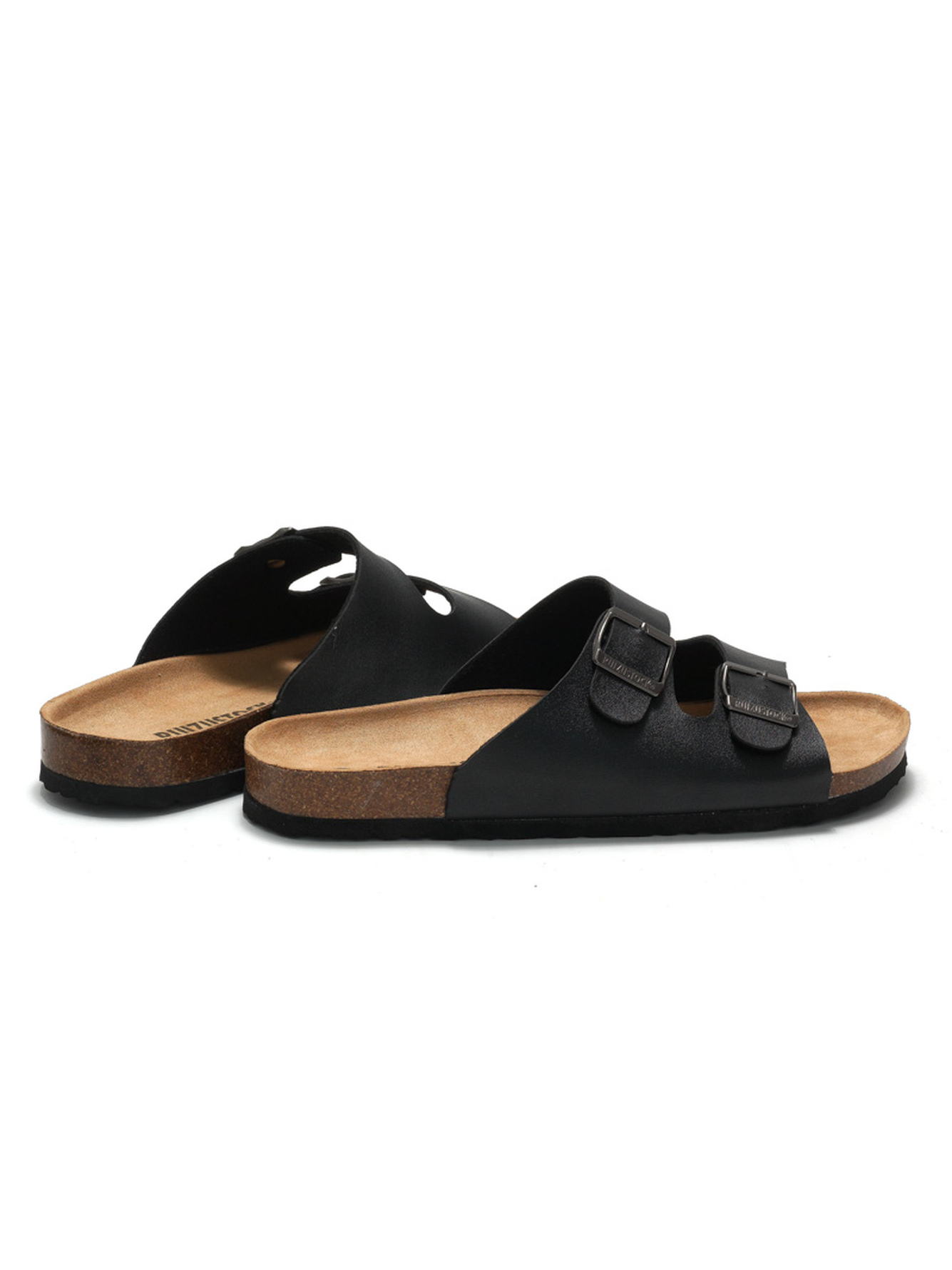 Black Adjustable Buckle Slip-On Sandals