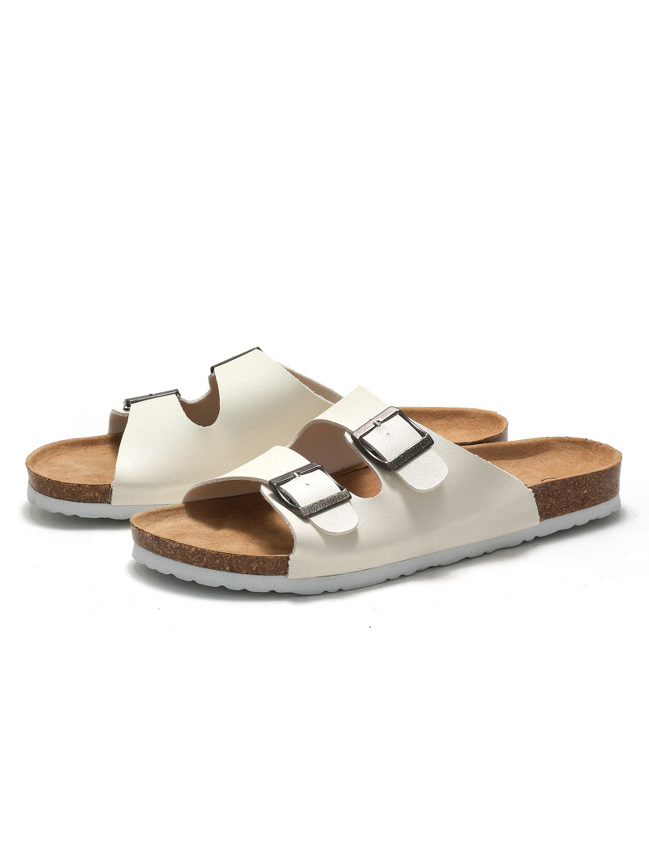 White Comfort Buckle Sandals - Casual Slide