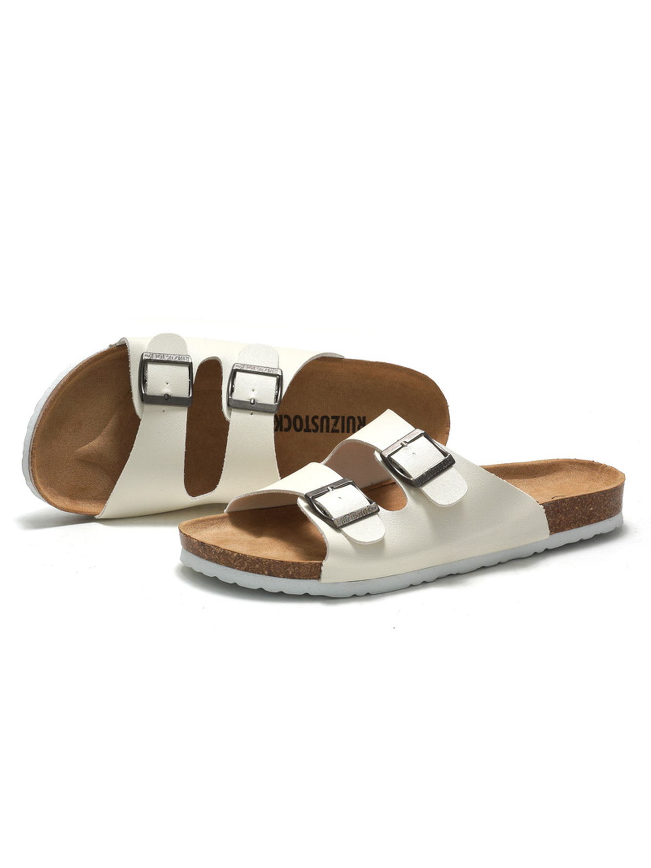 White Comfort Buckle Sandals - Casual Slide