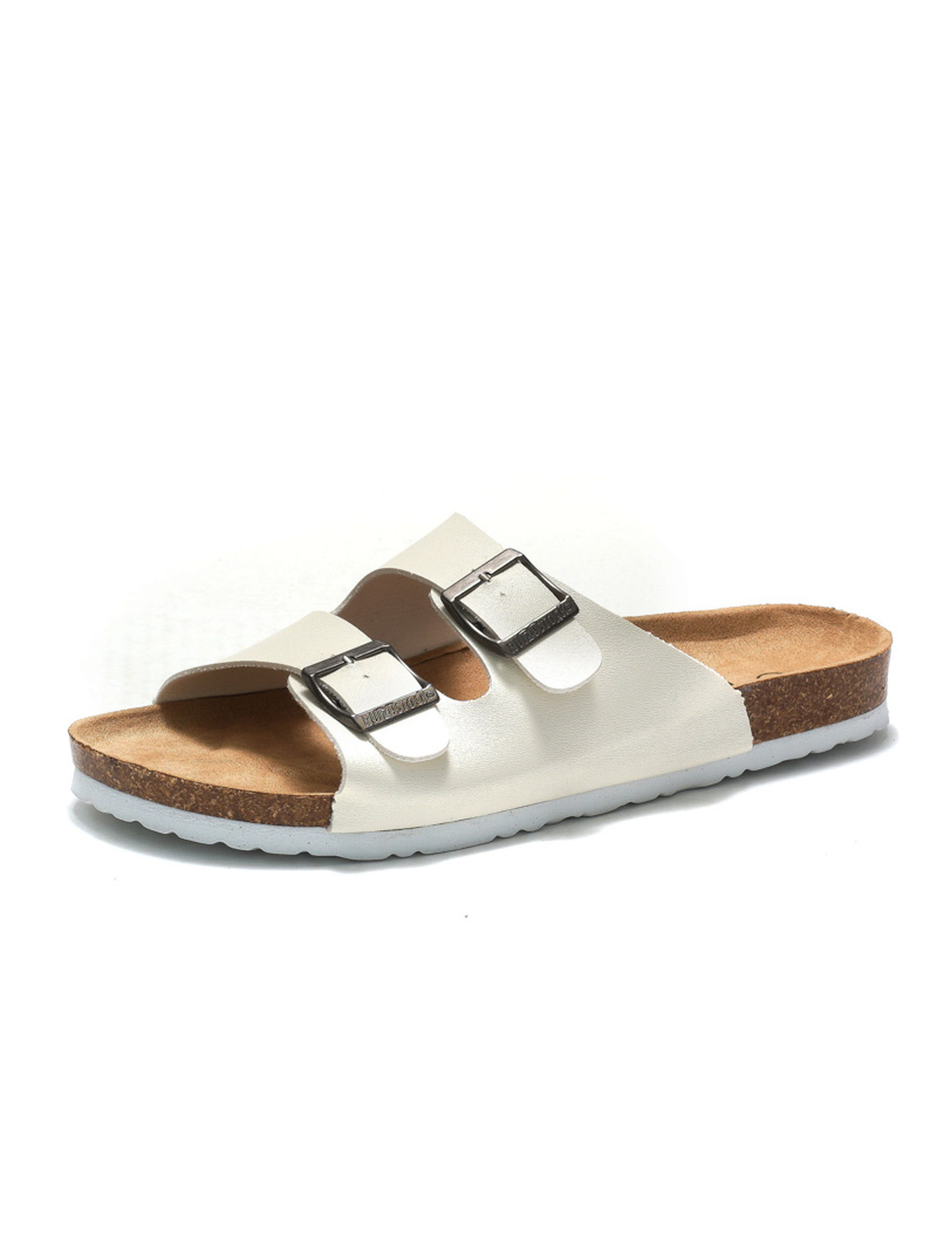 White Comfort Buckle Sandals - Casual Slide