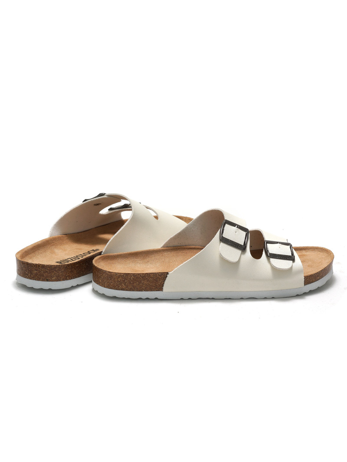 White Comfort Buckle Sandals - Casual Slide