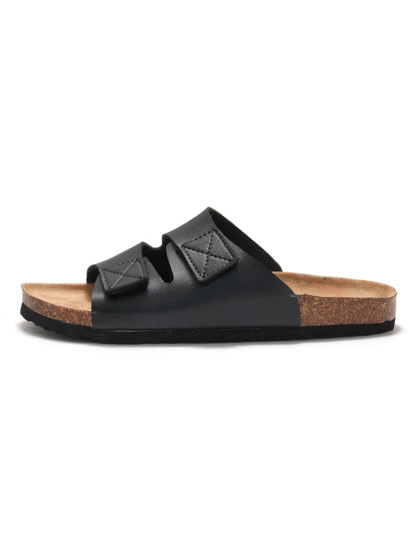Black Adjustable Strap Comfort Slide Sandals