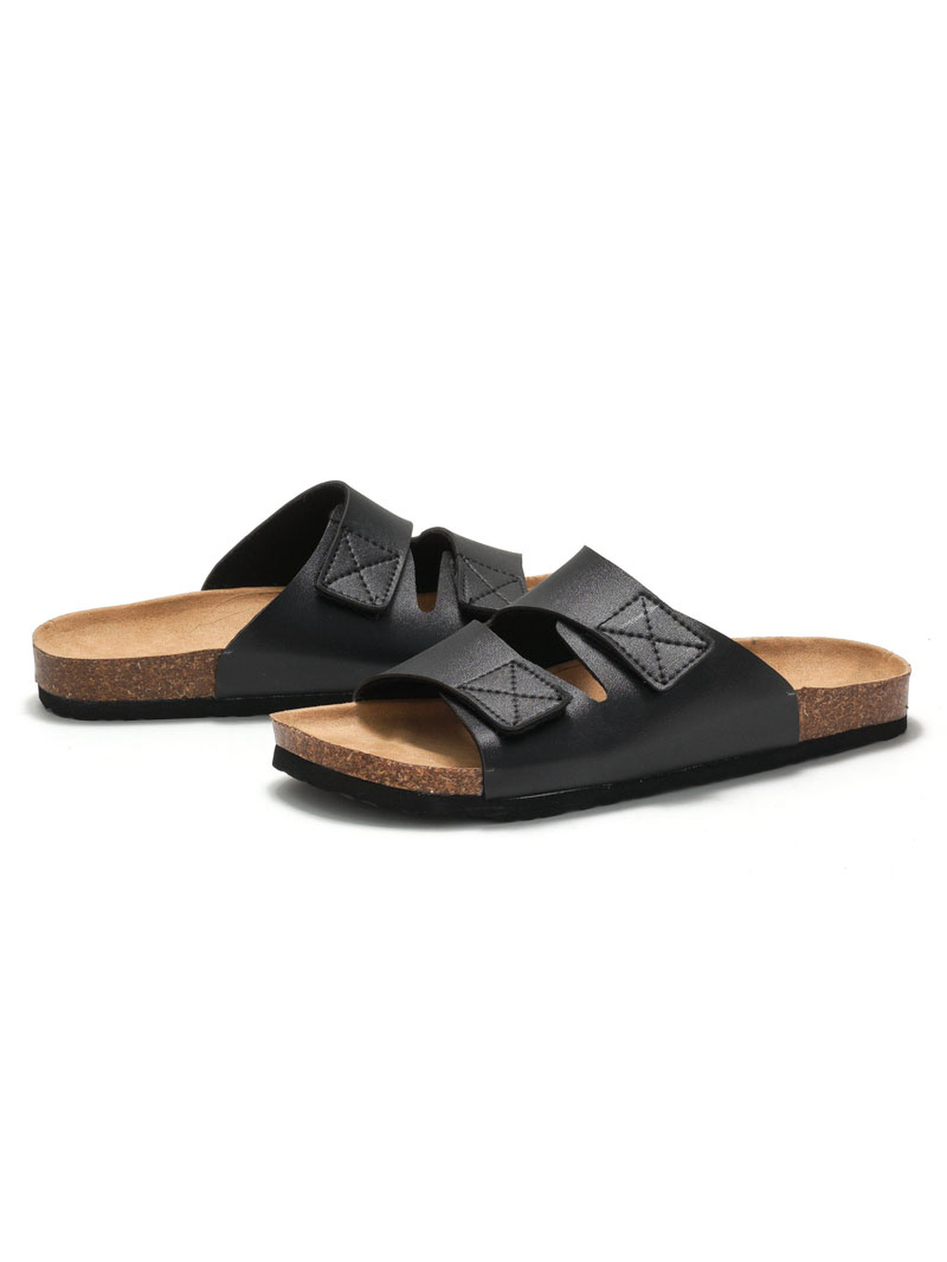 Black Adjustable Strap Comfort Slide Sandals