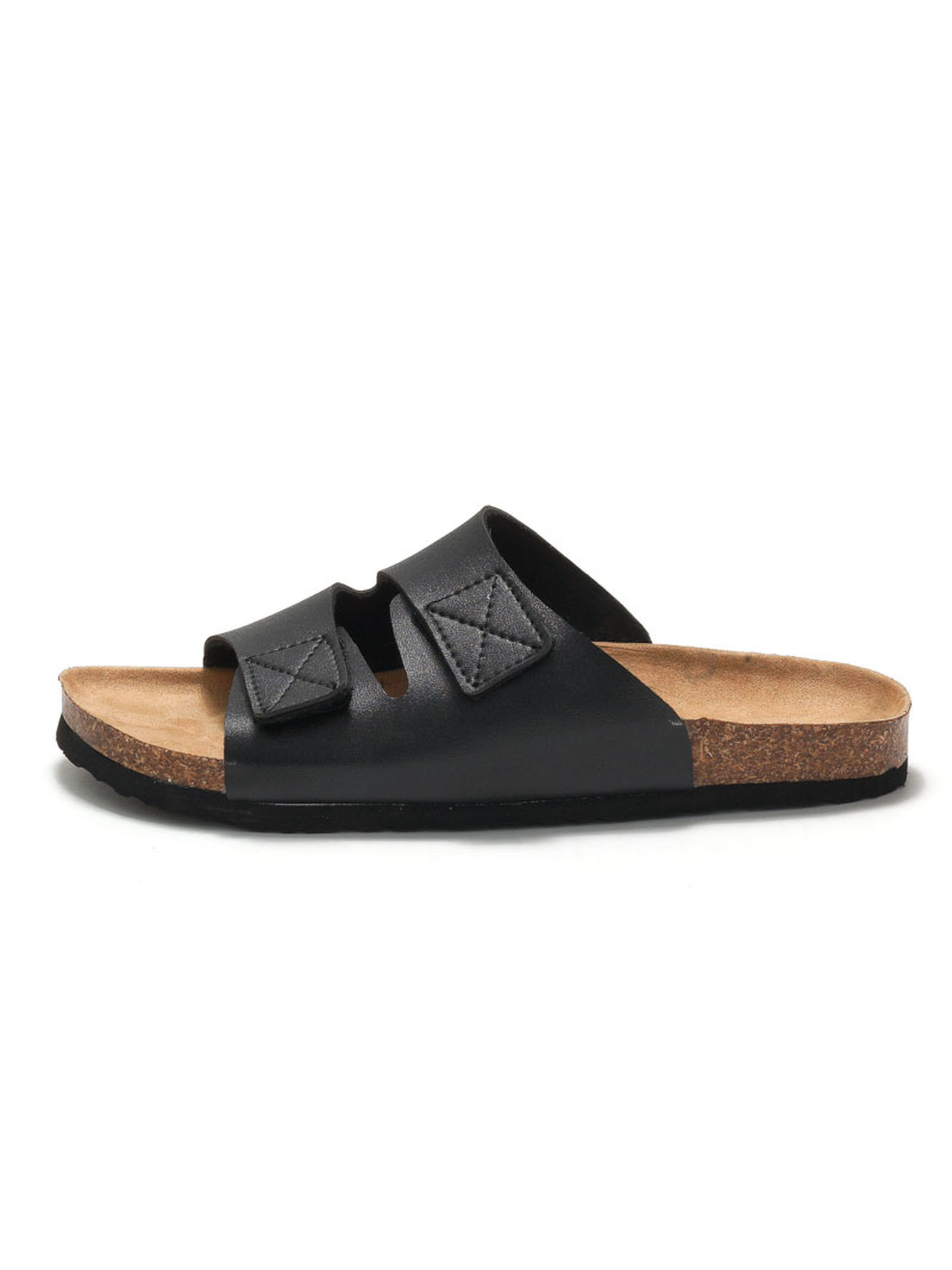 Black Adjustable Strap Comfort Slide Sandals