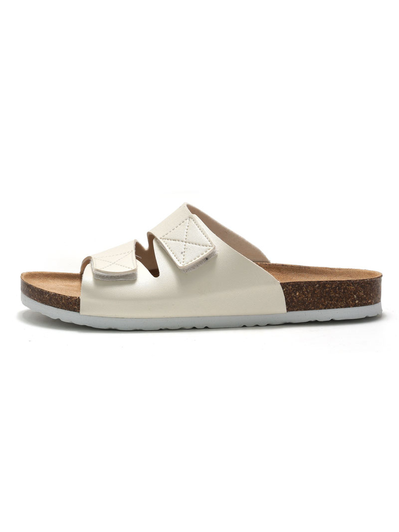 White Adjustable Strap Cork Sole Sandals