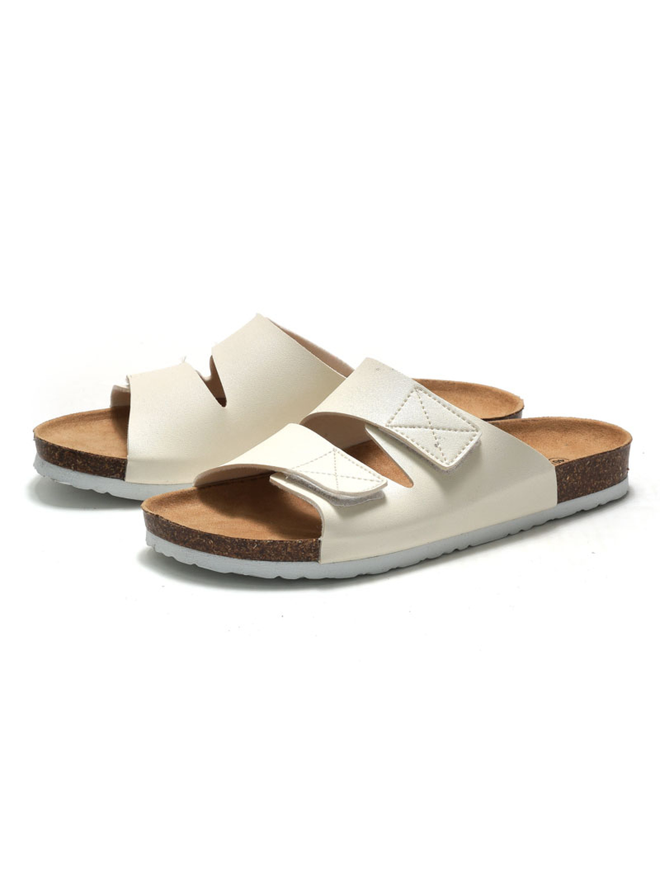 White Adjustable Strap Cork Sole Sandals