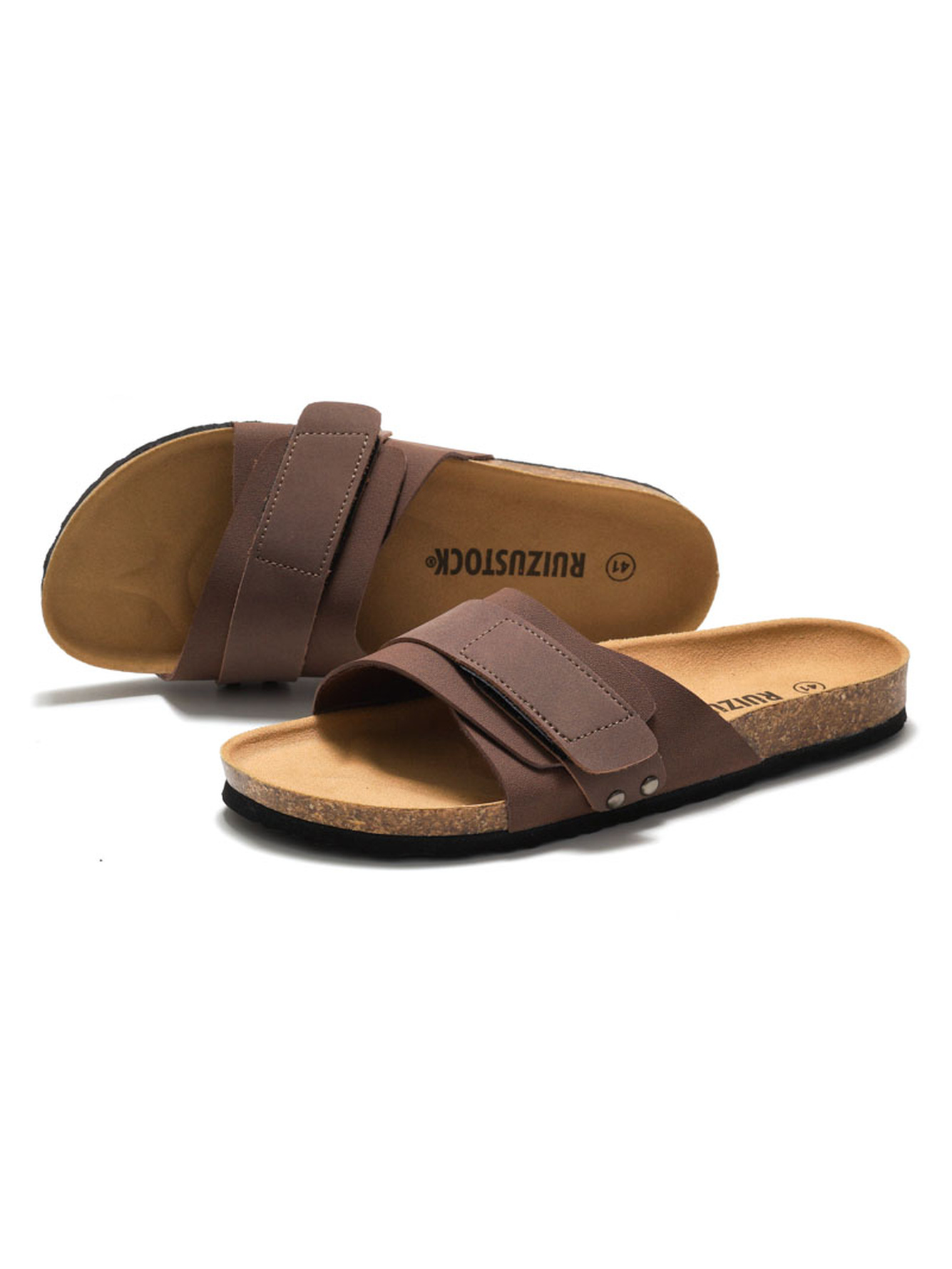 Brown Comfort Slides - Adjustable Strap Sandals