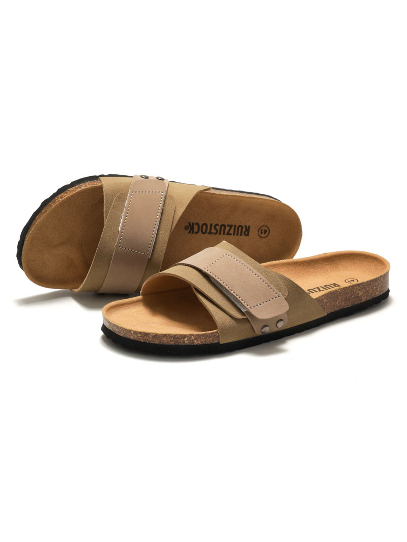 Brown Comfort Slides - Adjustable Strap Sandals
