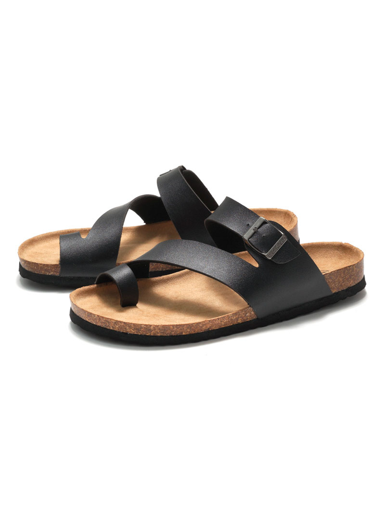 Black Comfort Cork Toe-Loop Sandals